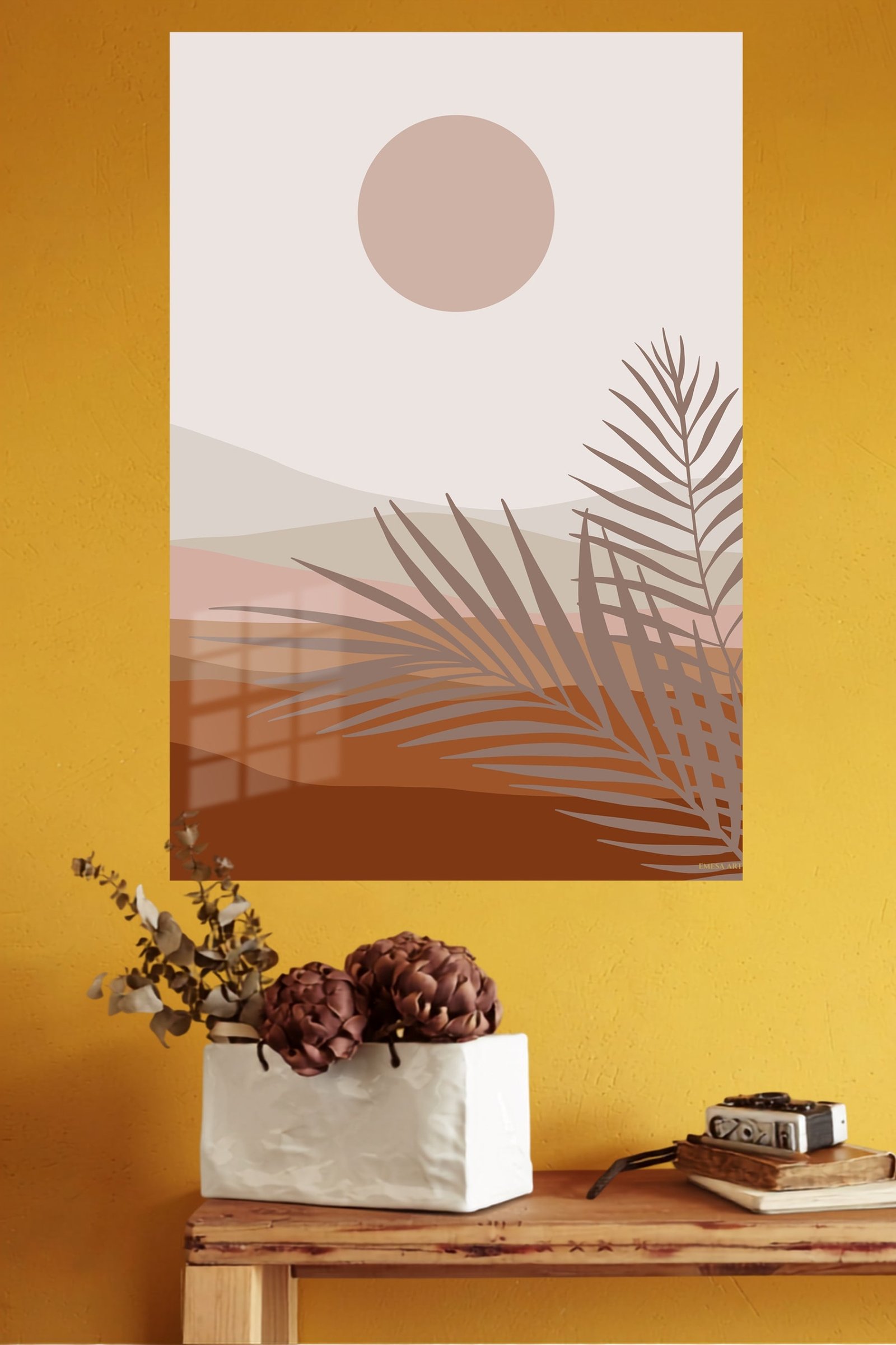 Terracotta Sun and Palm Fronds metal wall art print, view 4