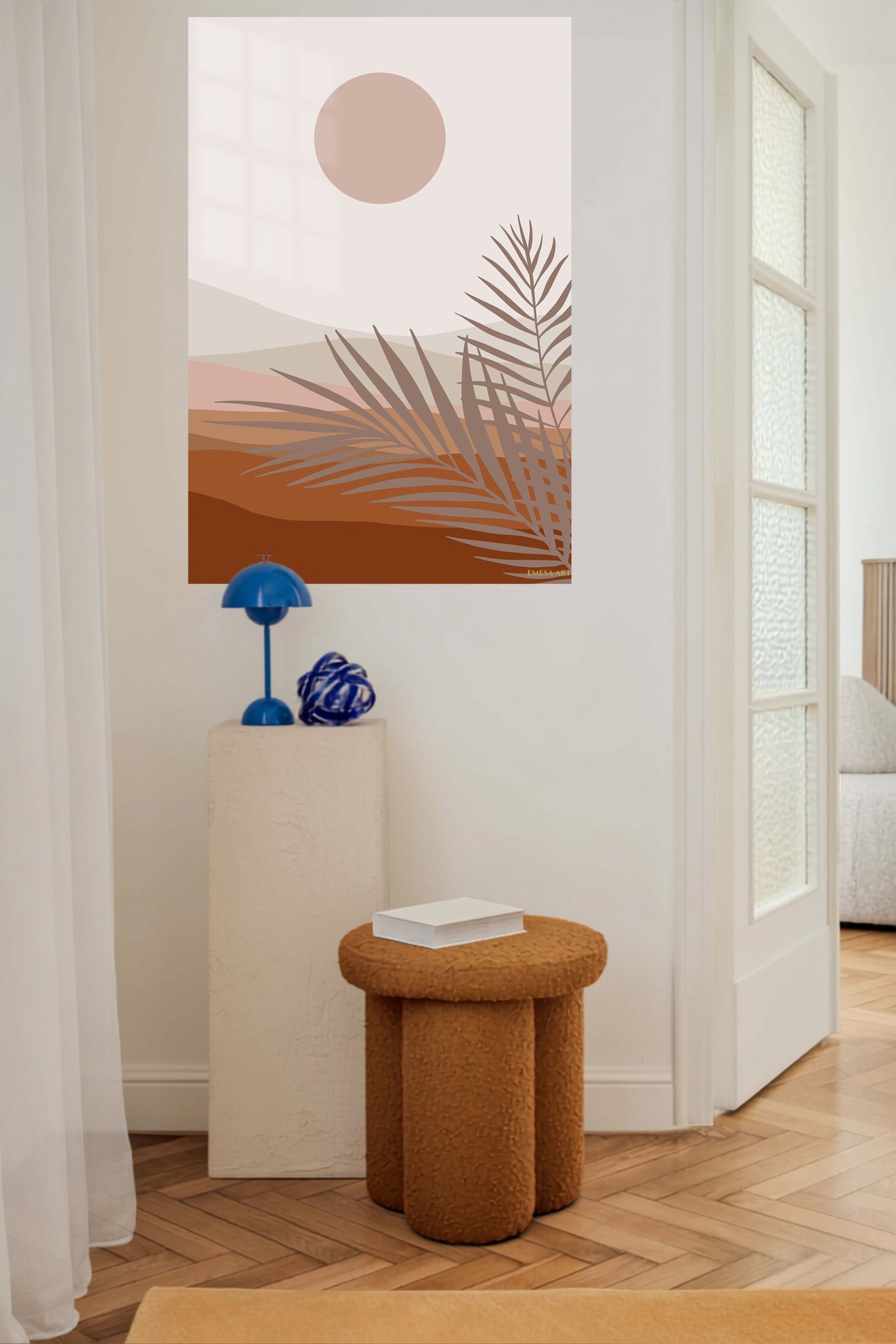 Terracotta Sun and Palm Fronds metal wall art print, view 5