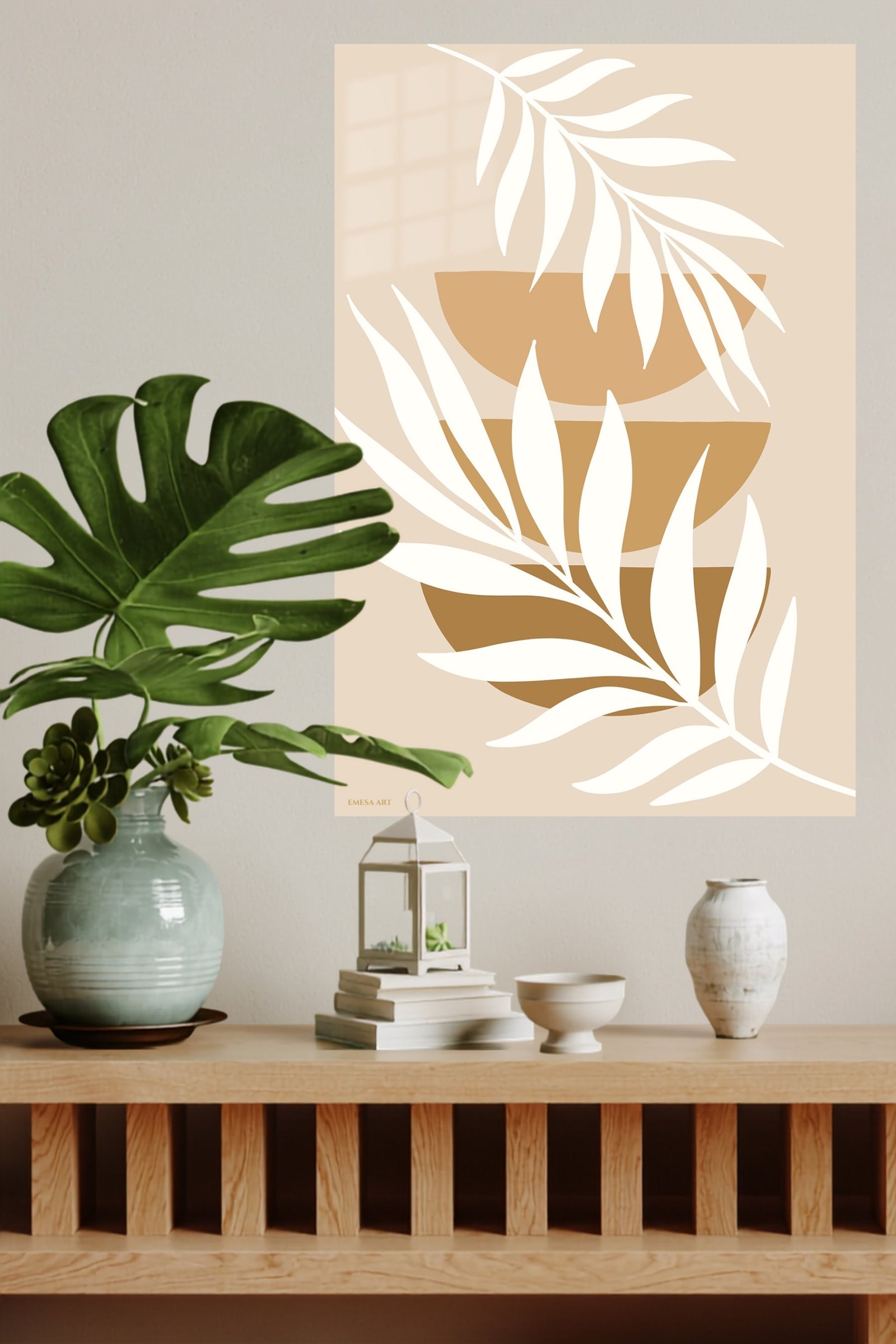 Ivory Botanical Leaves metal wall art print, view 4