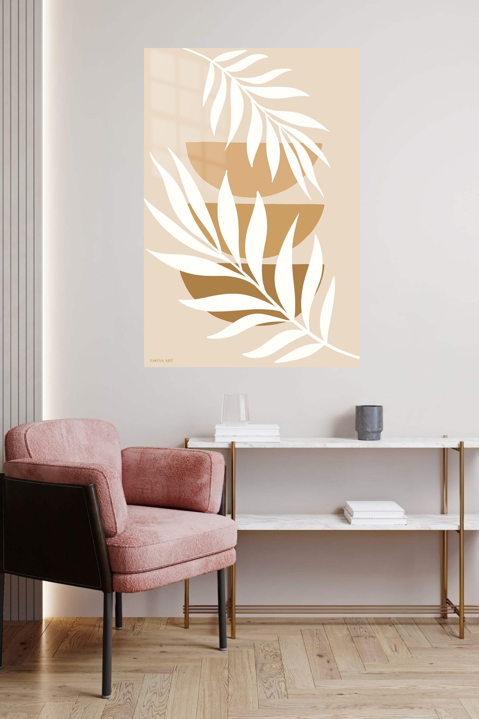Ivory Botanical Leaves metal wall art print, view 5