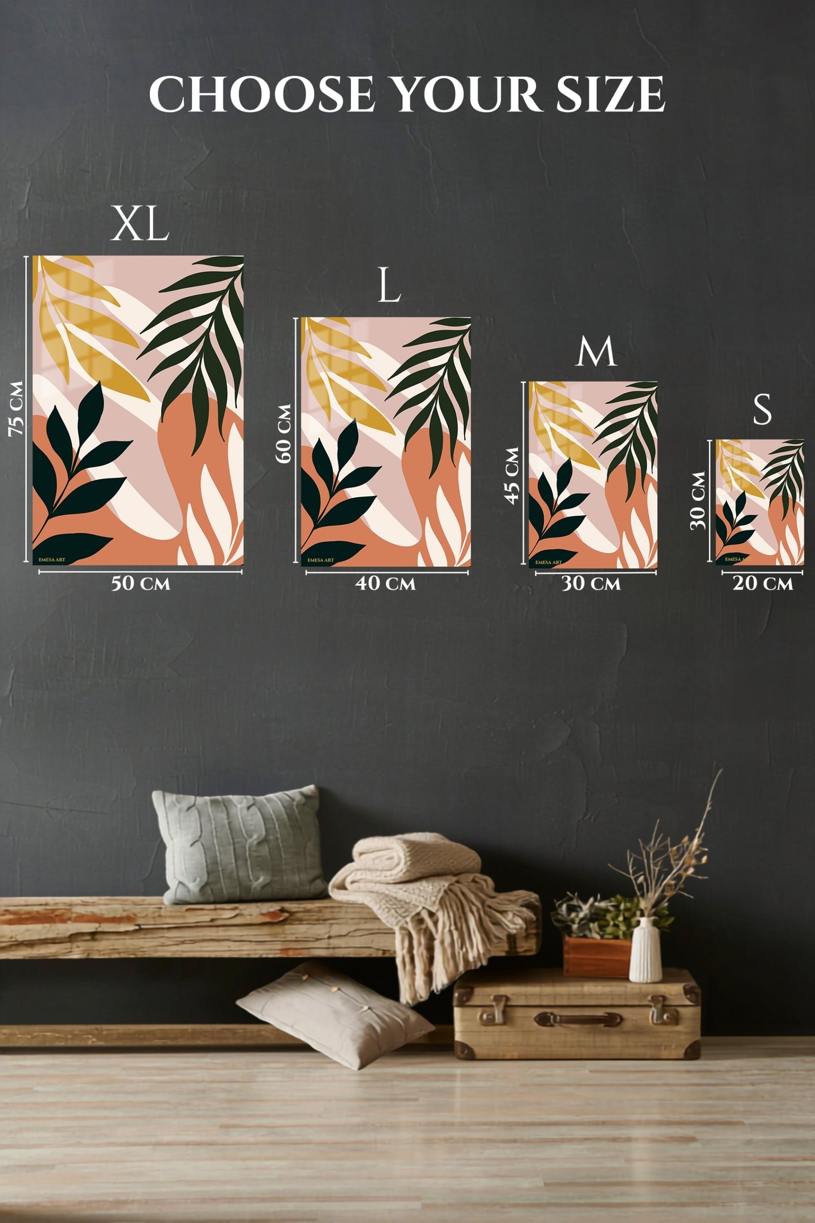 Earthy Botanical Leaves metal wall art print, view 6