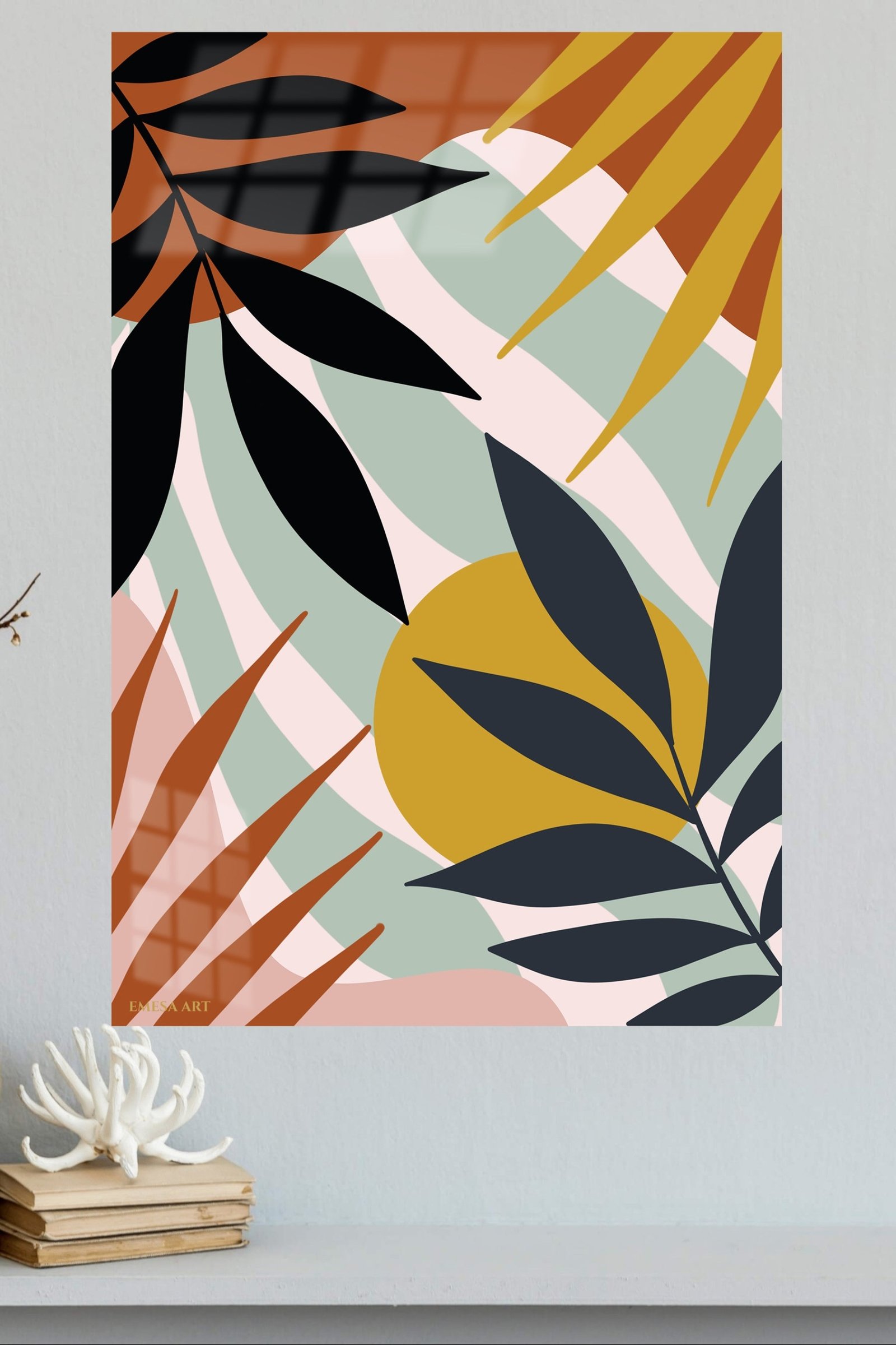 Golden Sun Botanical Shapes metal wall art print, view 4