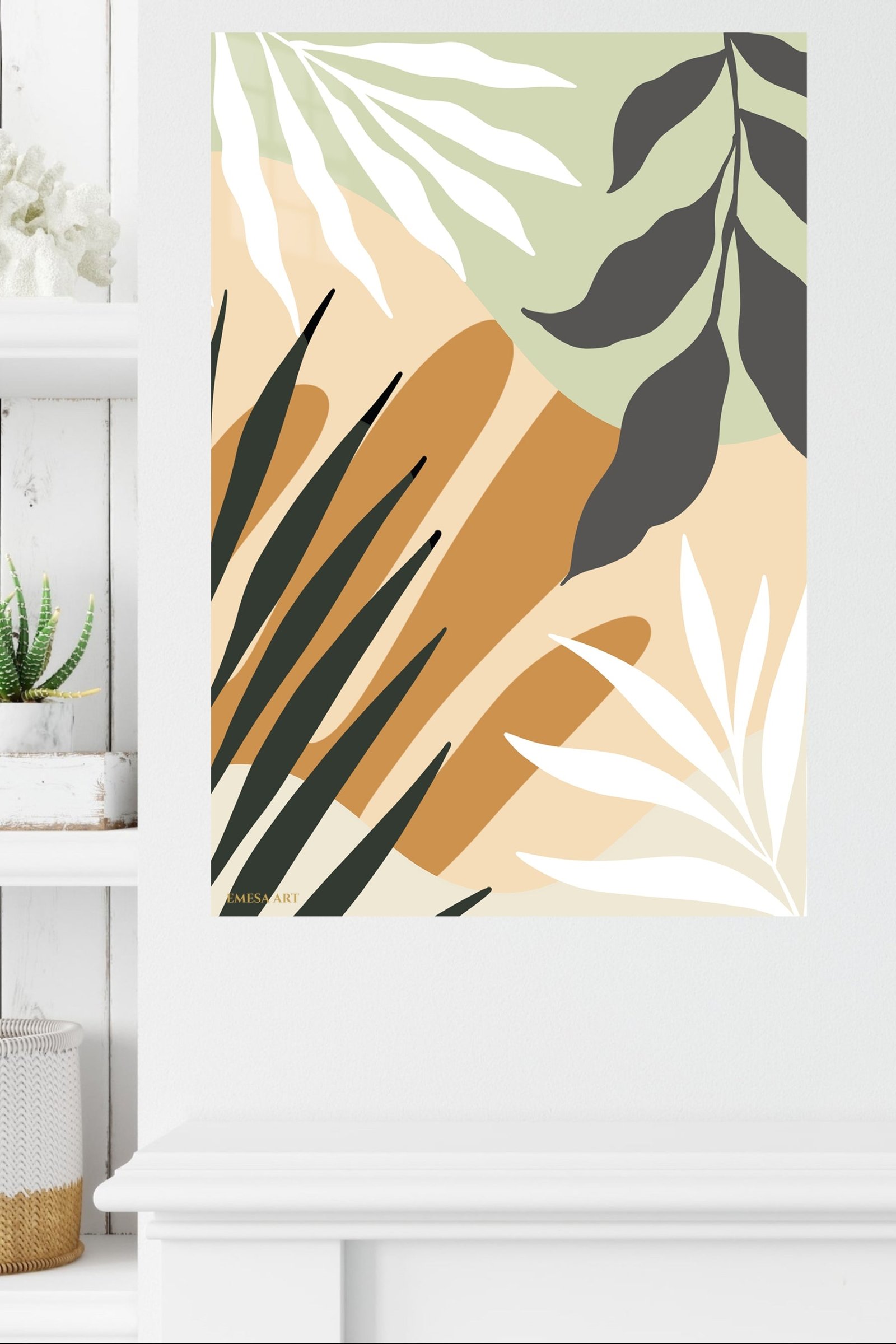 Earthy Tropical Leaves metal wall art print, view 4