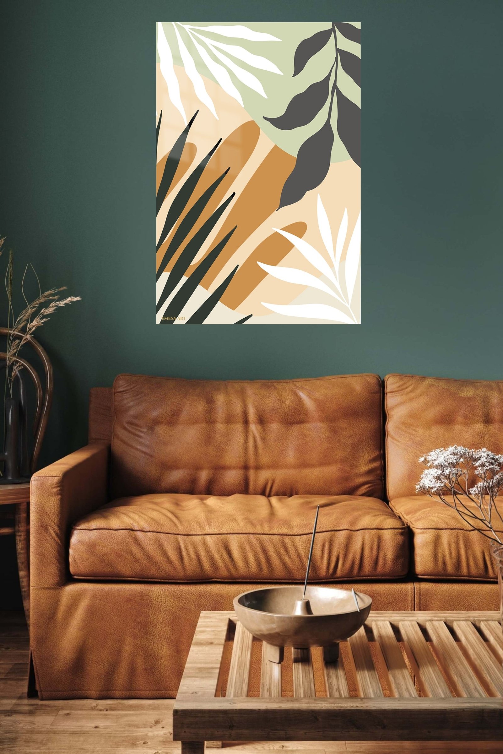 Earthy Tropical Leaves metal wall art print, view 5