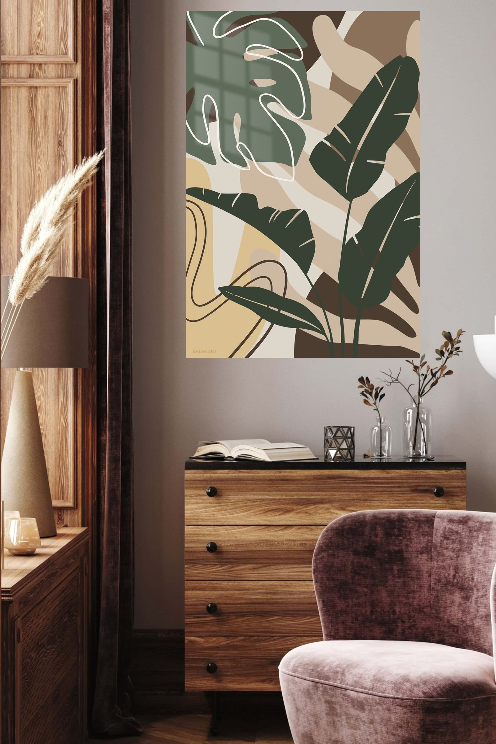 Earthy Tropical Leaves metal wall art print, view 5