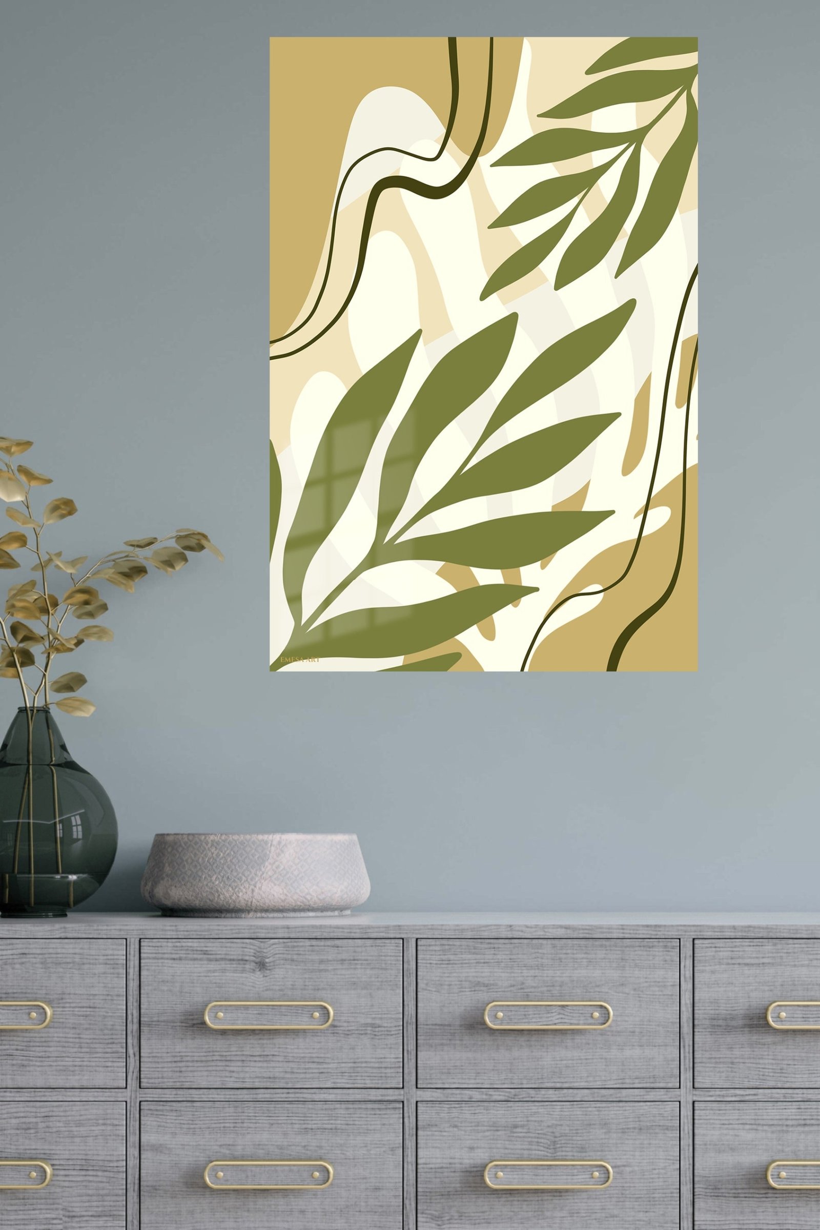 Olive Botanical Flow metal wall art print, view 4