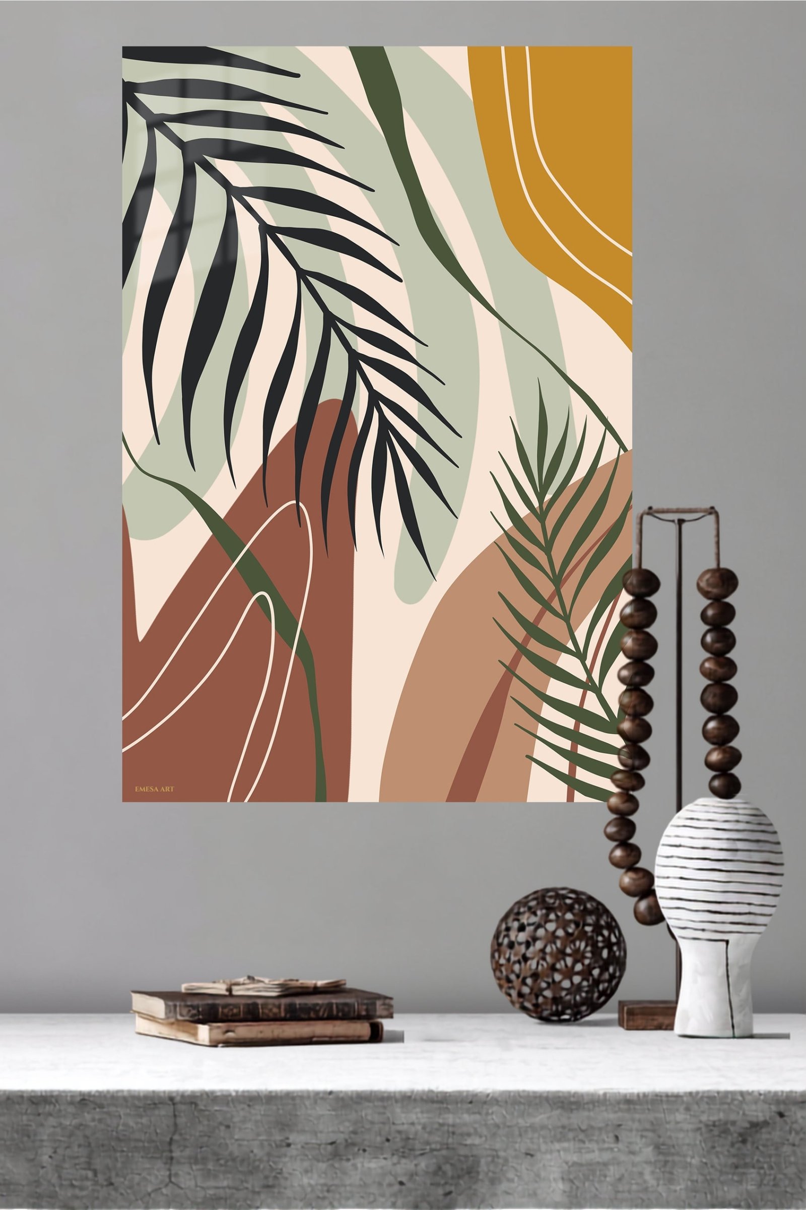 Earthy Tropical Leaves metal wall art print, view 4
