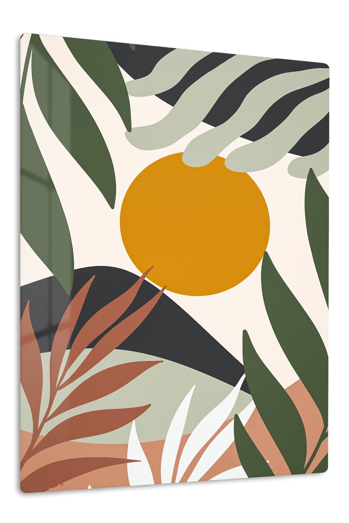 Ochre Sun Tropical Leaves metal wall art print