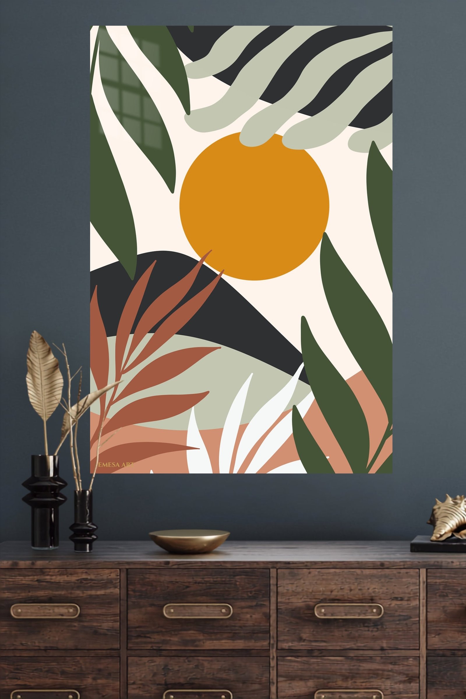 Ochre Sun Tropical Leaves metal wall art print, view 4