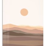 Terracotta Sun Over Layered Hills metal wall art print