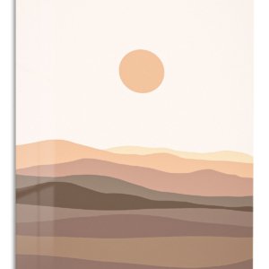 Terracotta Sun Over Layered Hills metal wall art print