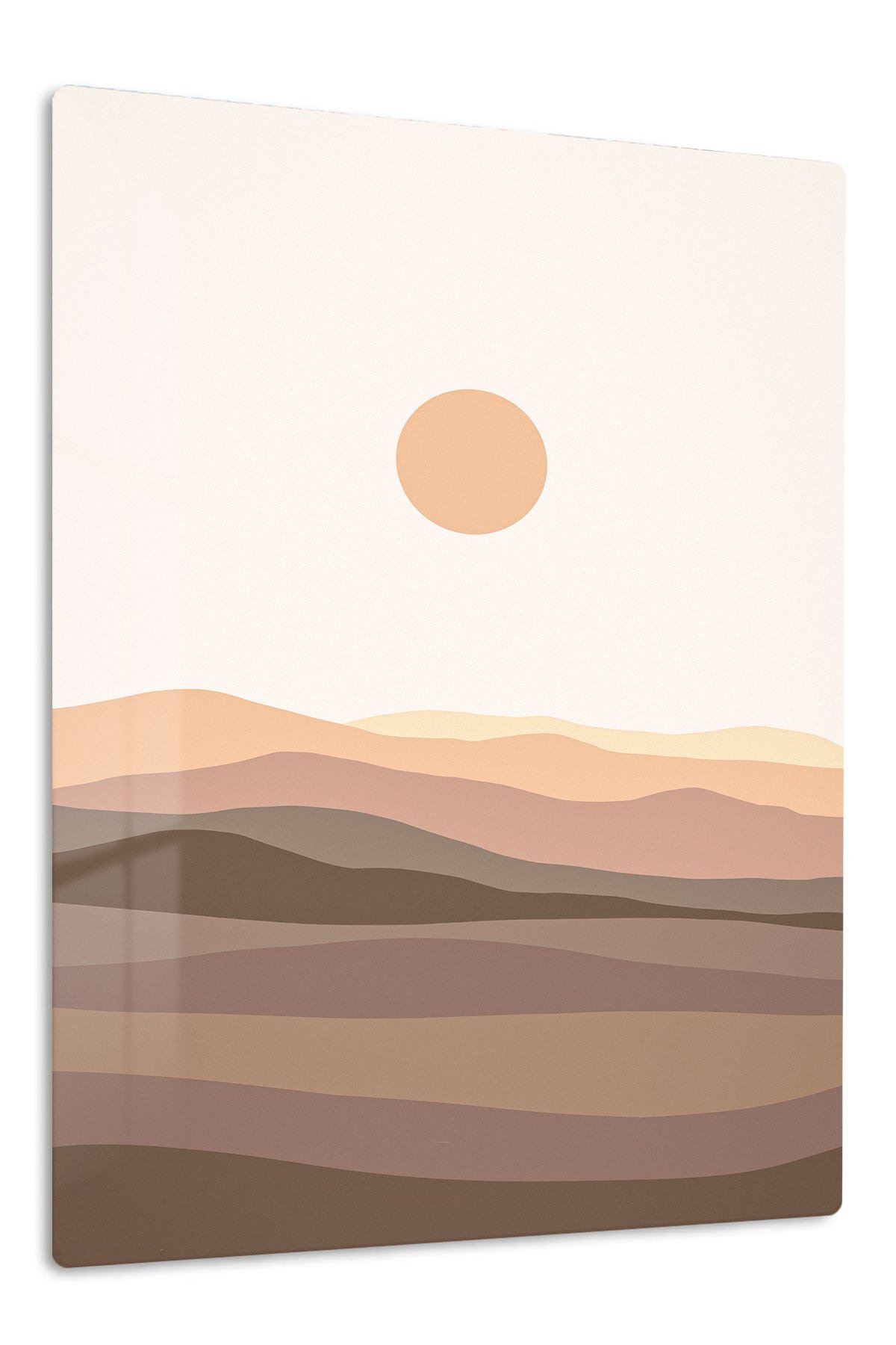 Terracotta Sun Over Layered Hills metal wall art print