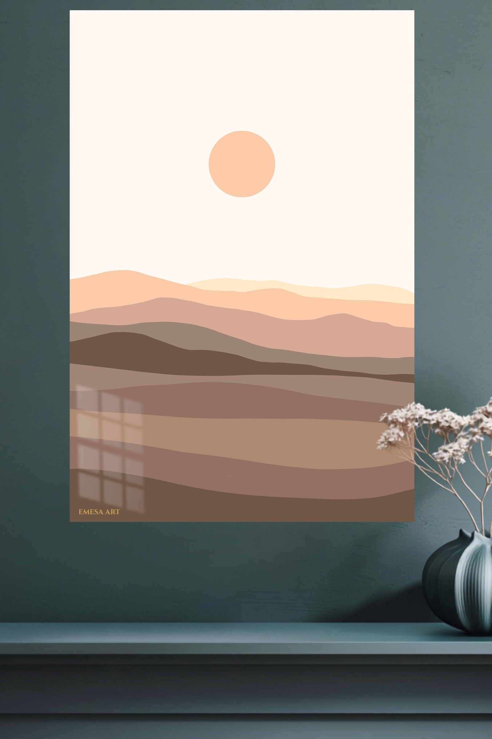 Terracotta Sun Over Layered Hills metal wall art print, view 4