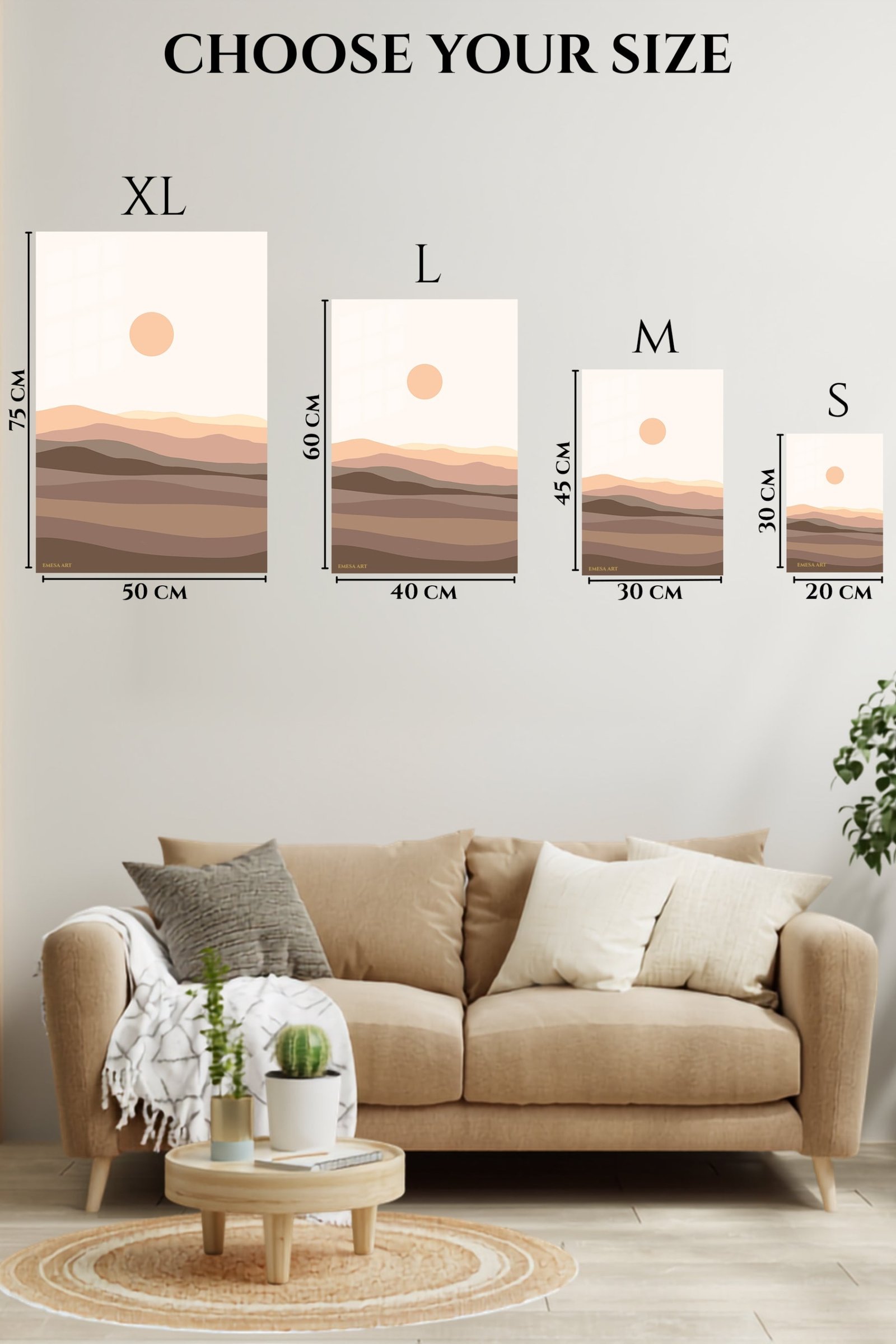 Terracotta Sun Over Layered Hills metal wall art print, view 6
