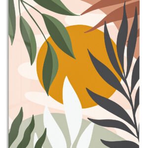 Ochre Sun Tropical Leaves metal wall art print