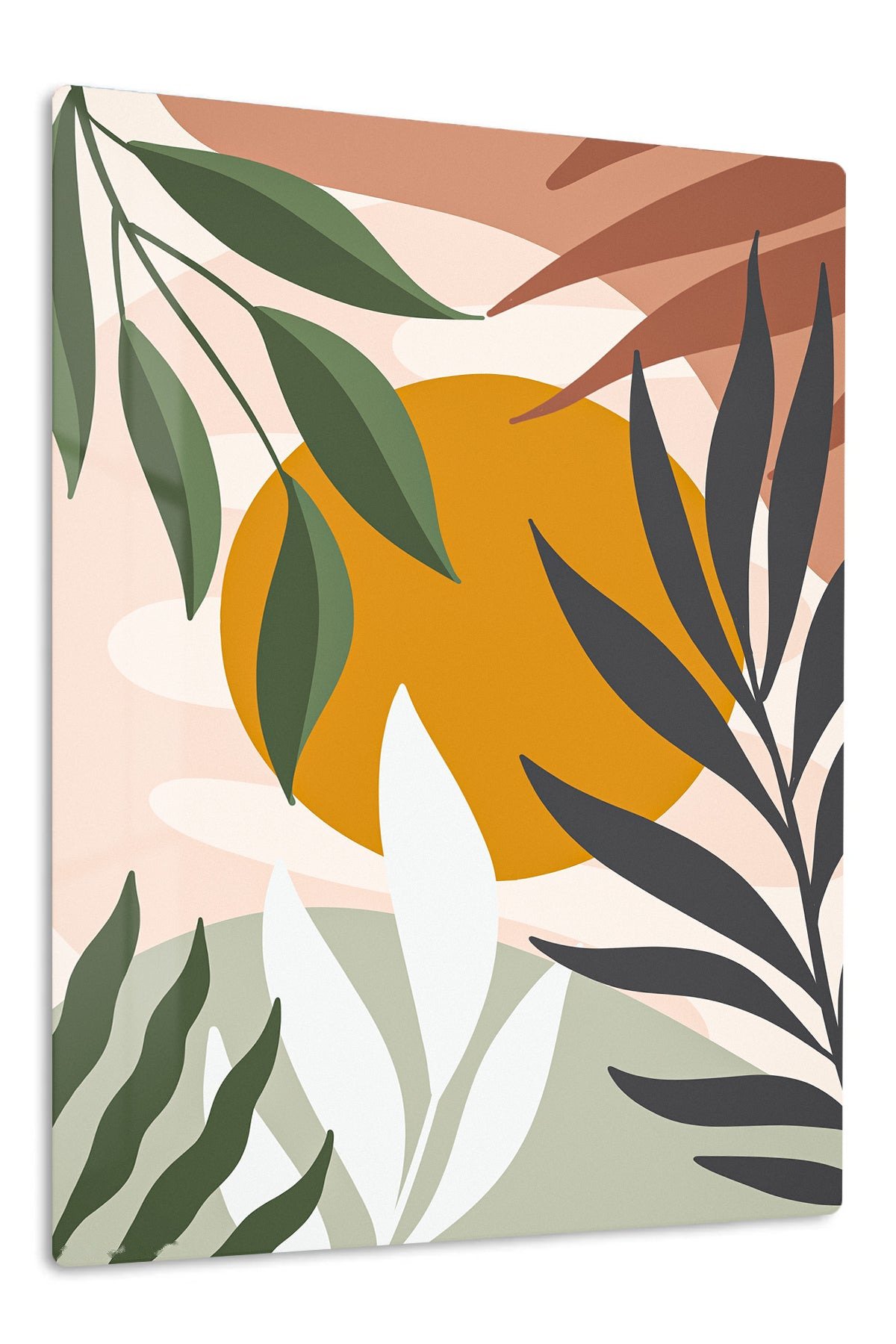 Ochre Sun Tropical Leaves metal wall art print