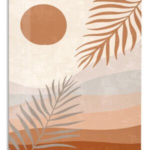 Terracotta Sun and Palm Fronds metal wall art print