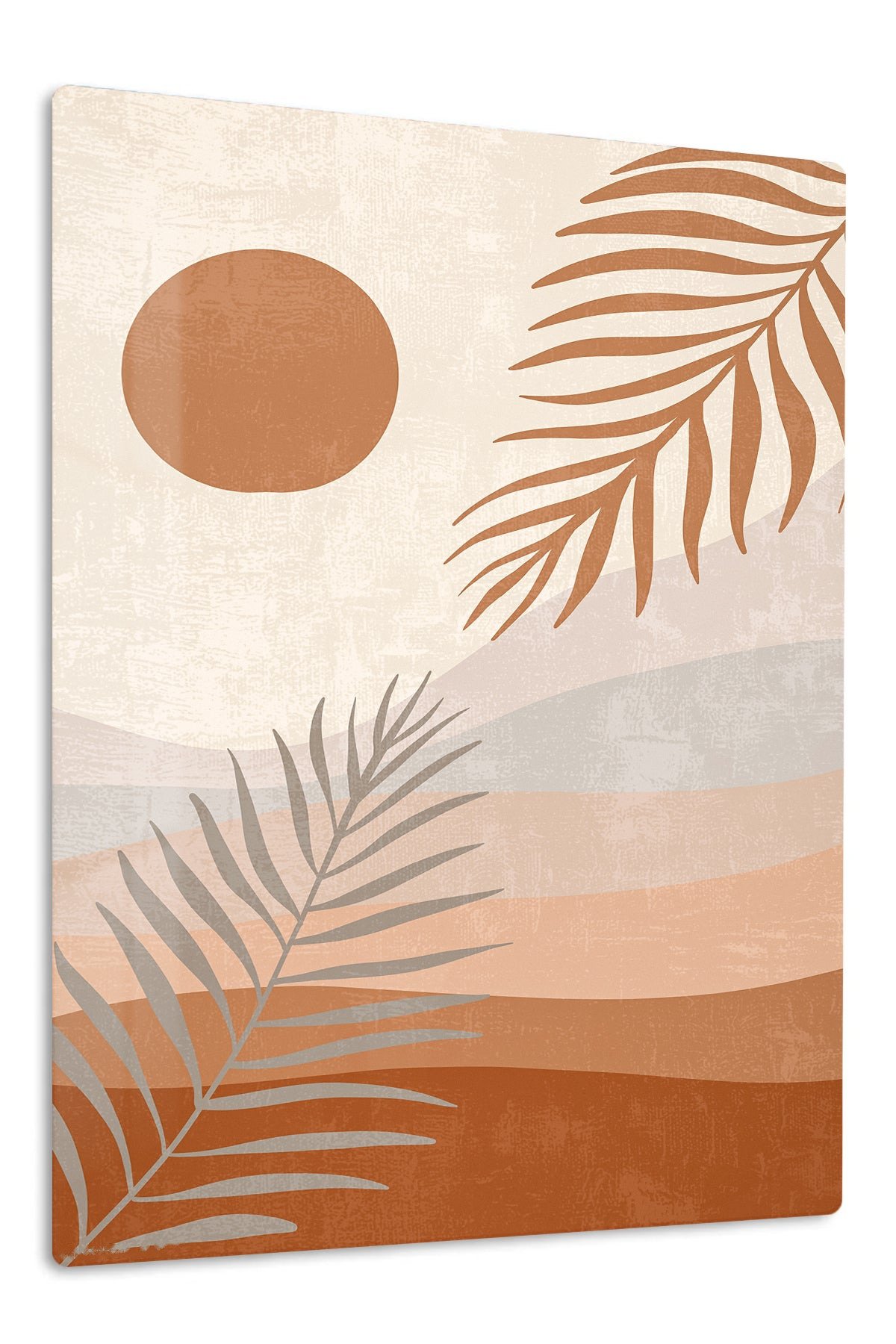 Terracotta Sun and Palm Fronds metal wall art print