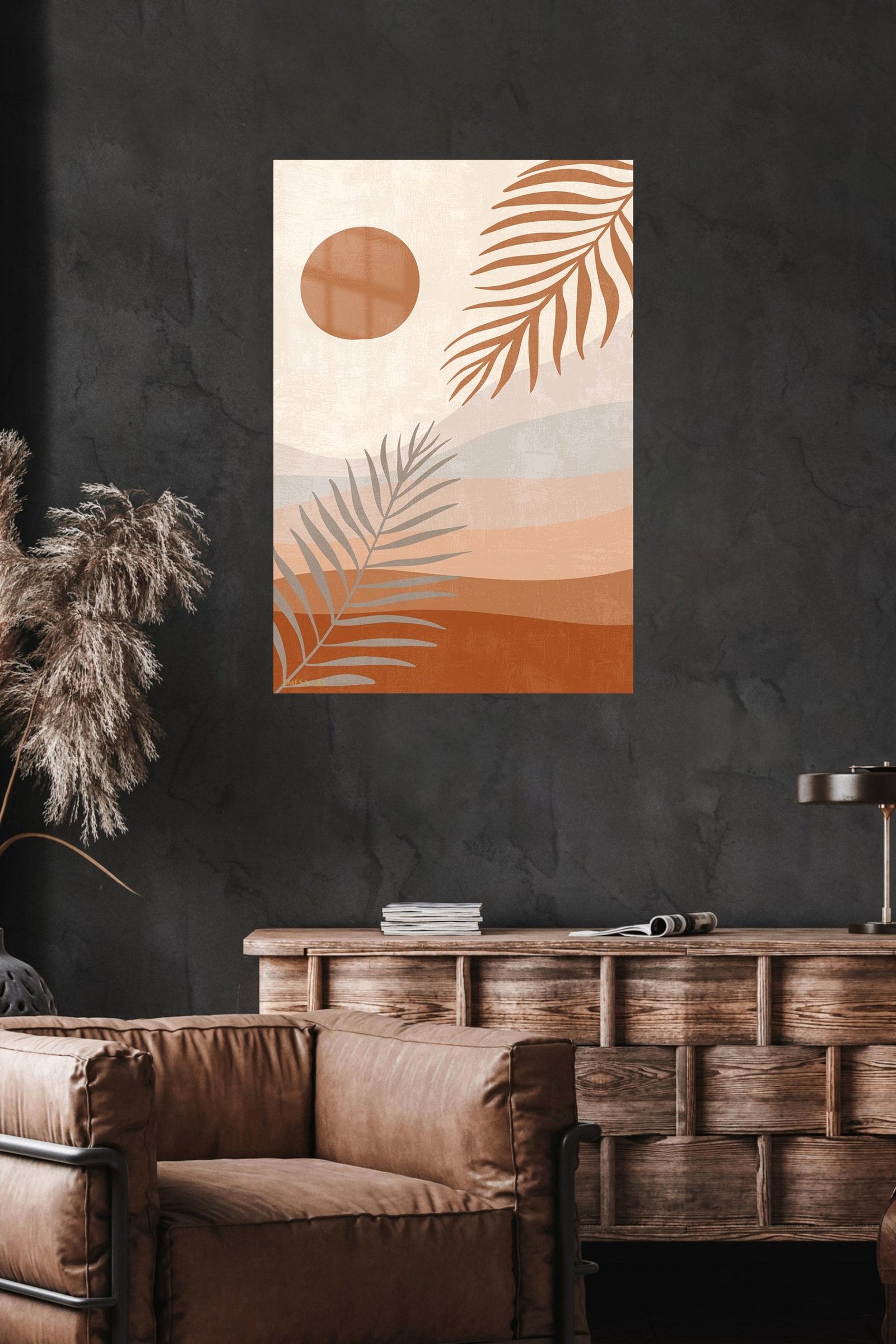 Terracotta Sun and Palm Fronds metal wall art print, view 4
