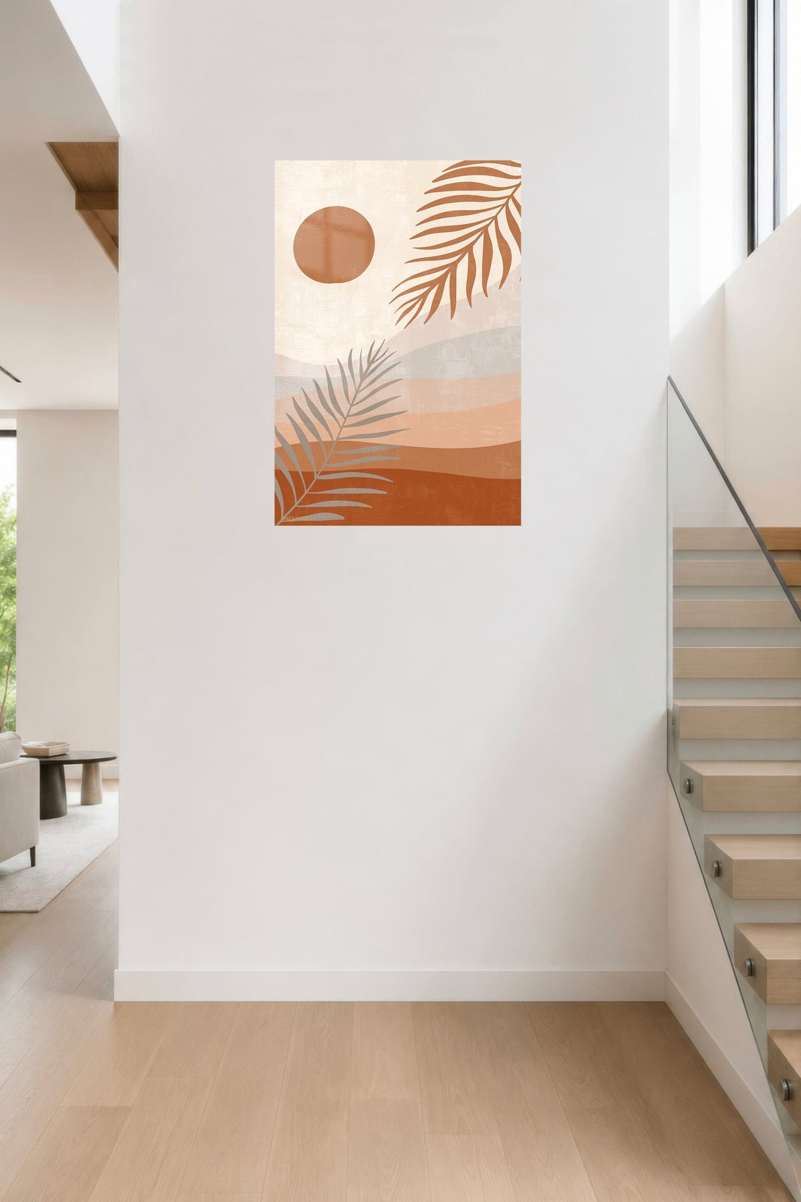 Terracotta Sun and Palm Fronds metal wall art print, view 5