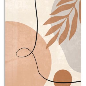 Terracotta Leaf Line Abstract metal wall art print