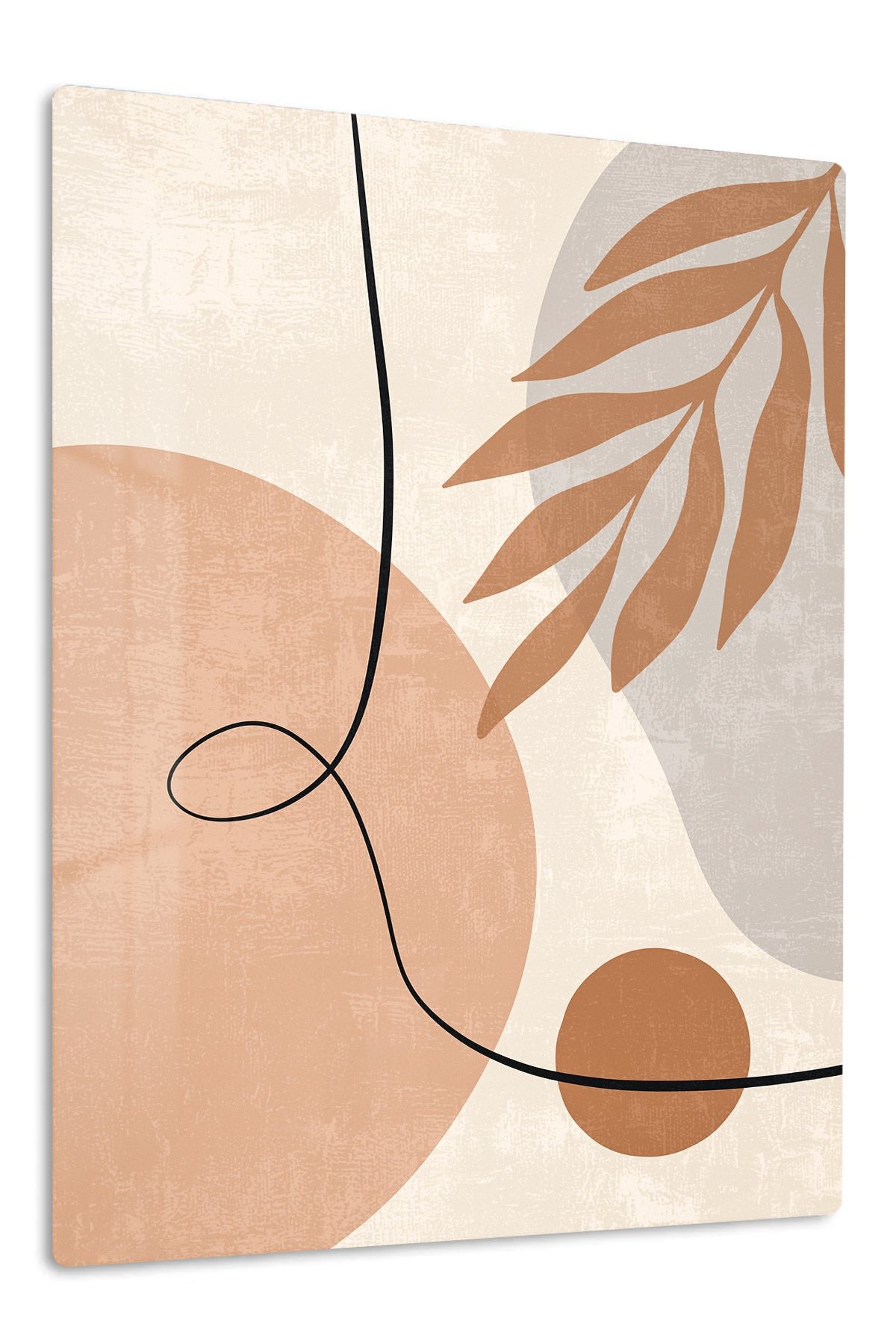 Terracotta Leaf Line Abstract metal wall art print