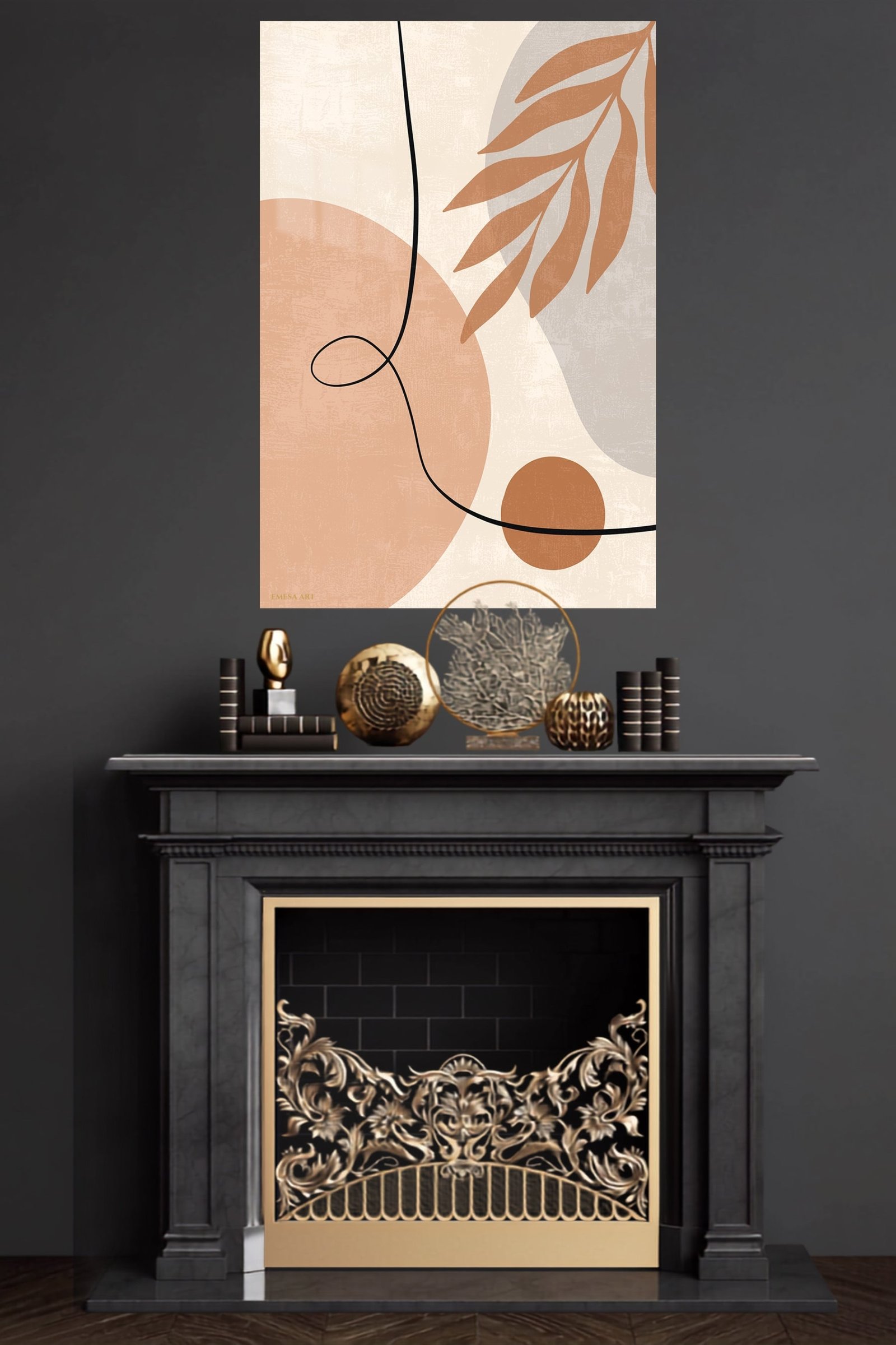 Terracotta Leaf Line Abstract metal wall art print, view 4