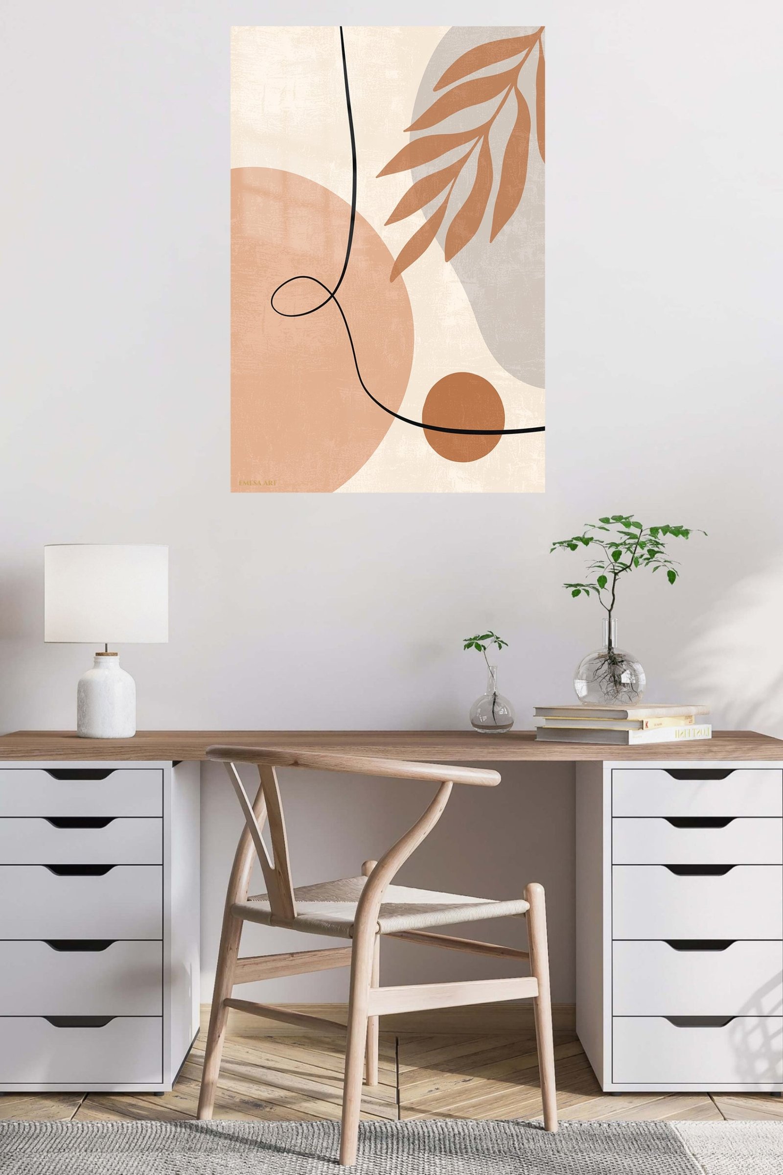 Terracotta Leaf Line Abstract metal wall art print, view 5