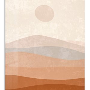 Terracotta Sun Over Layered Hills metal wall art print