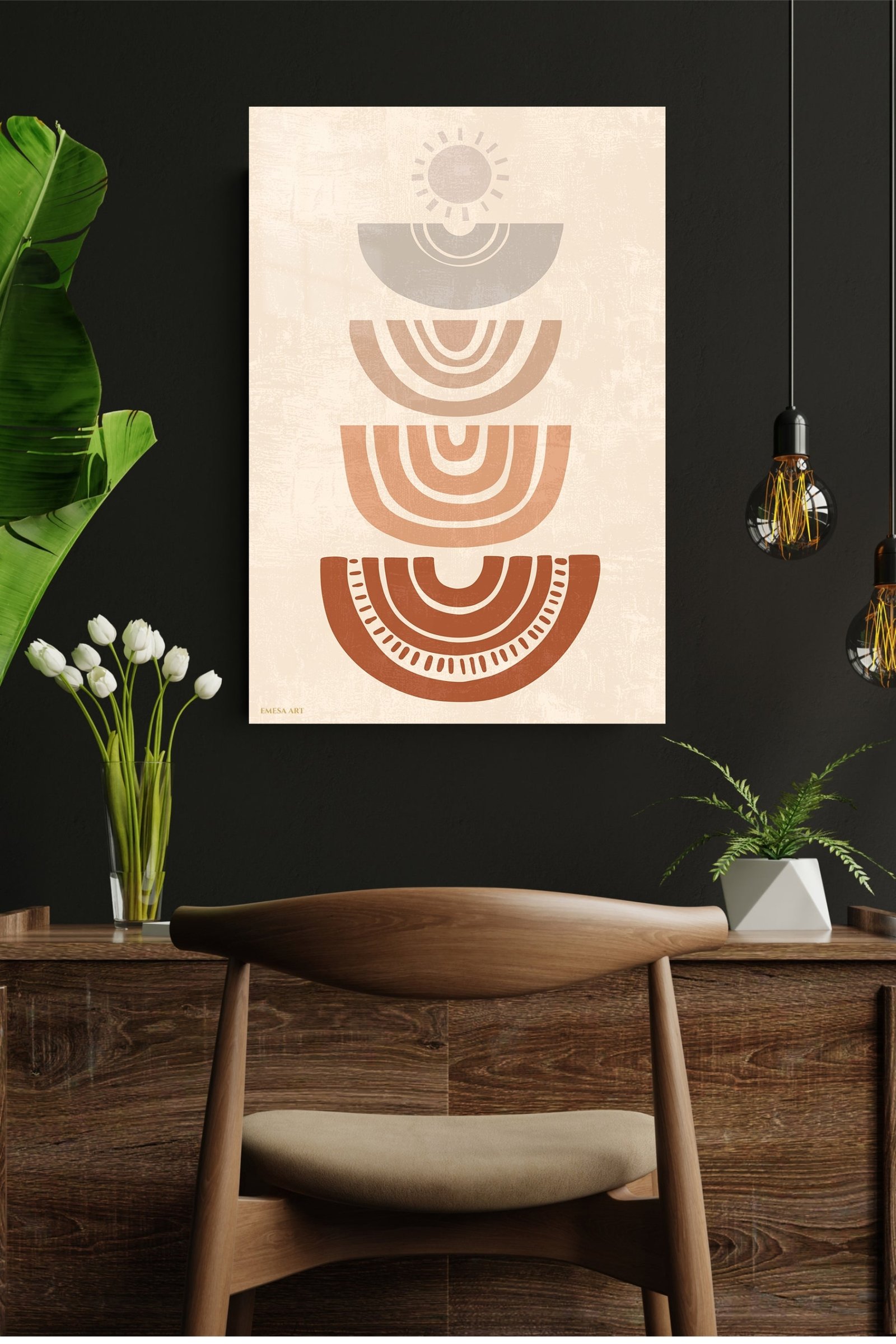 Earthy Sun Arc Composition metal wall art print, view 4