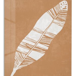White Feather on Terracotta metal wall art print