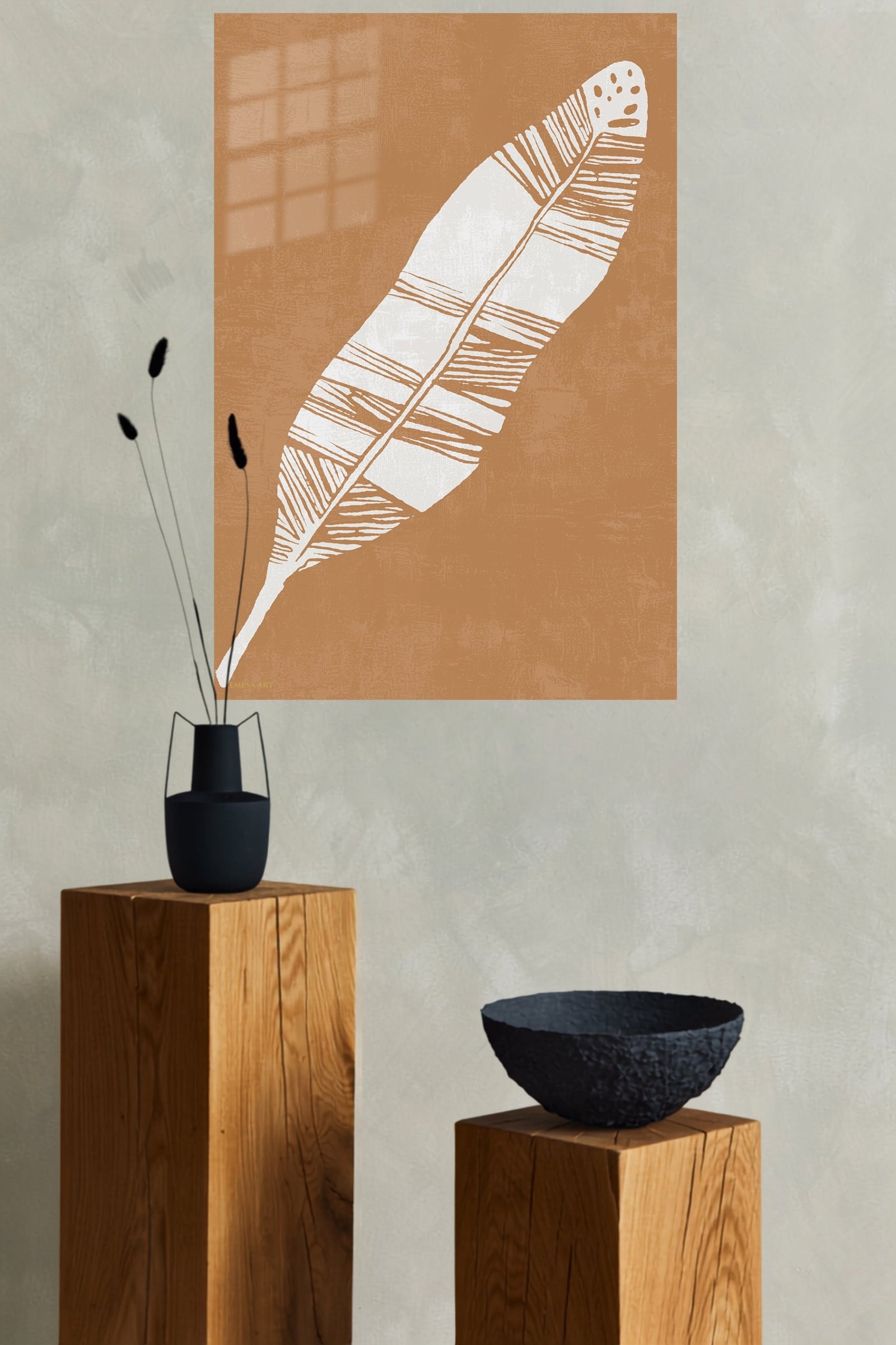 White Feather on Terracotta metal wall art print, view 4