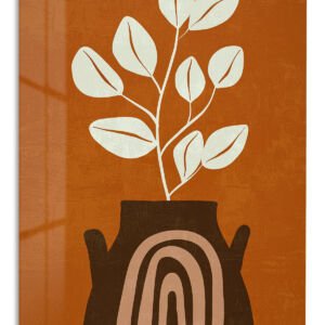 Terracotta Vase Leaf Silhouette metal wall art print