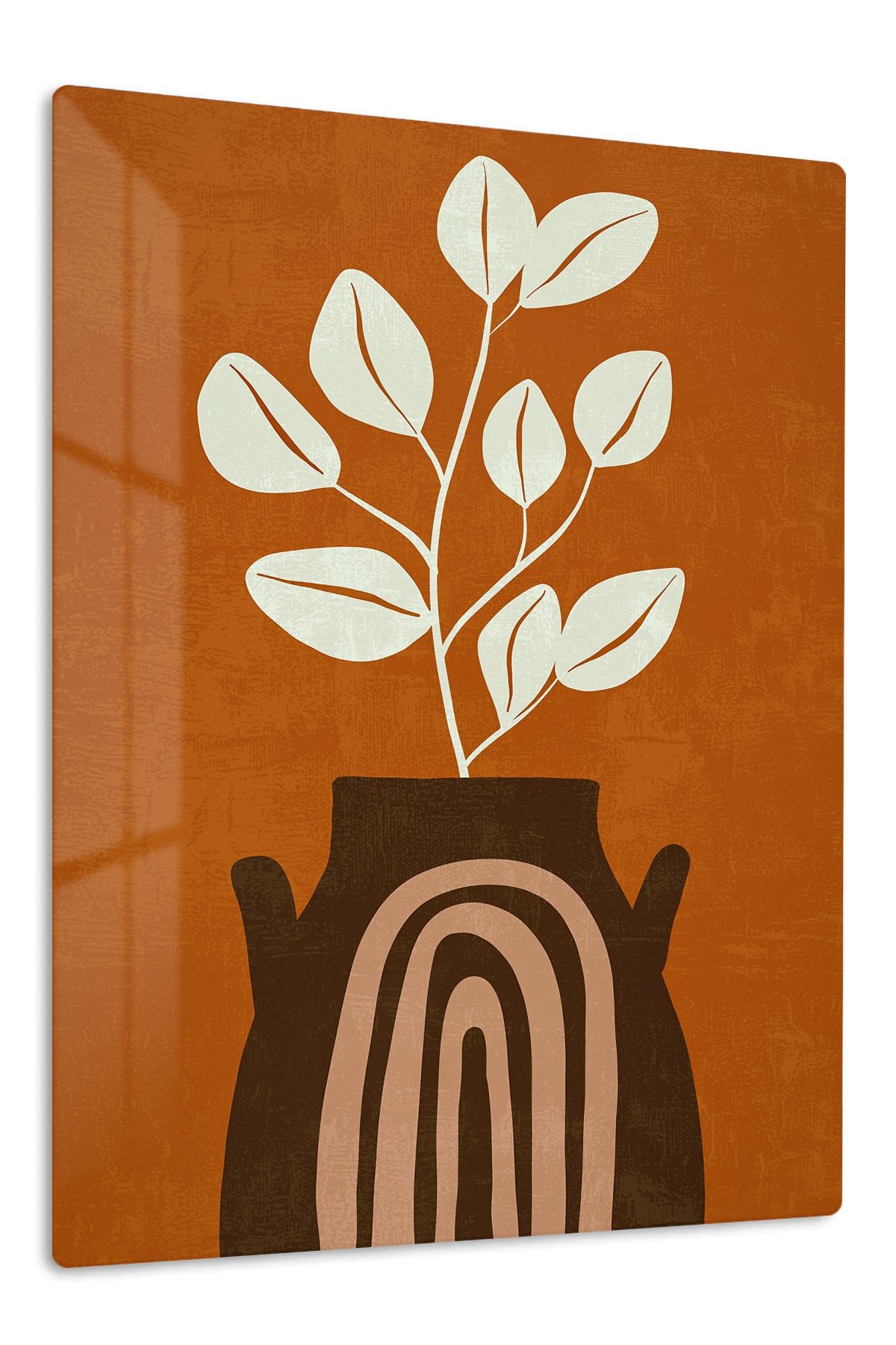 Terracotta Vase Leaf Silhouette metal wall art print