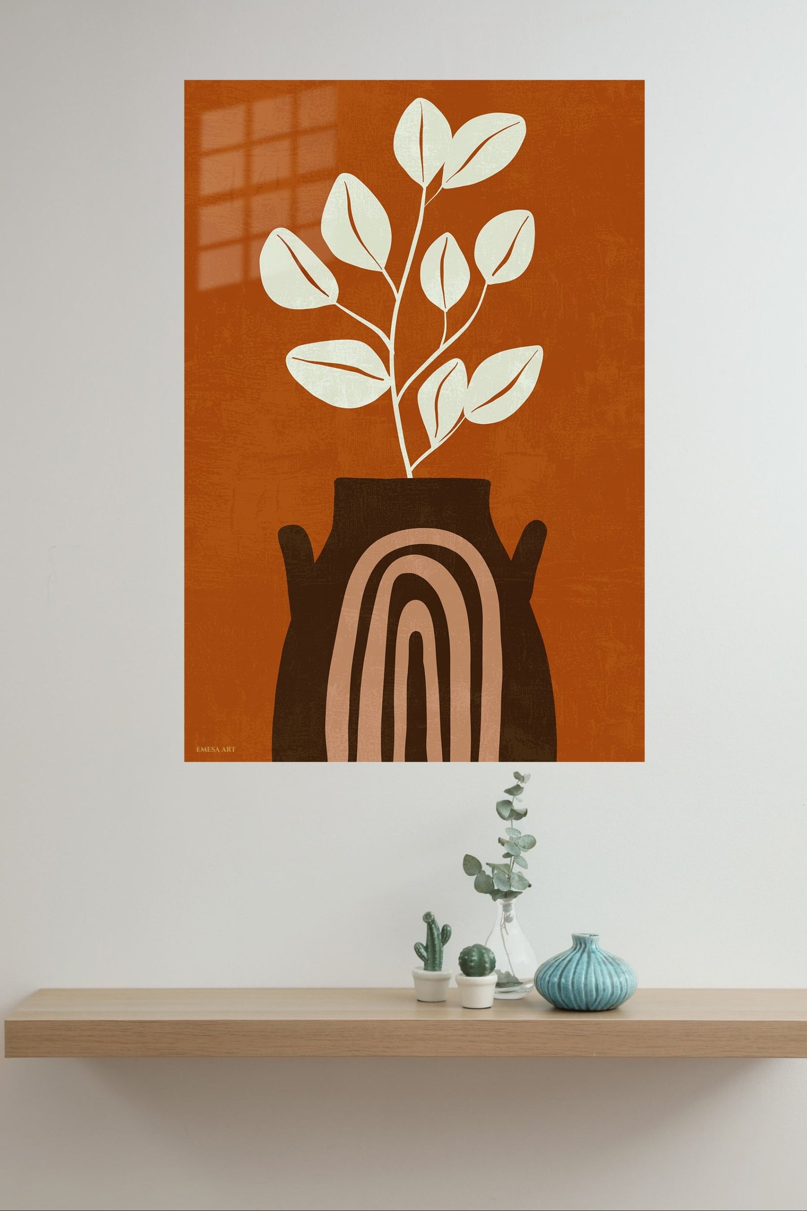 Terracotta Vase Leaf Silhouette metal wall art print, view 4