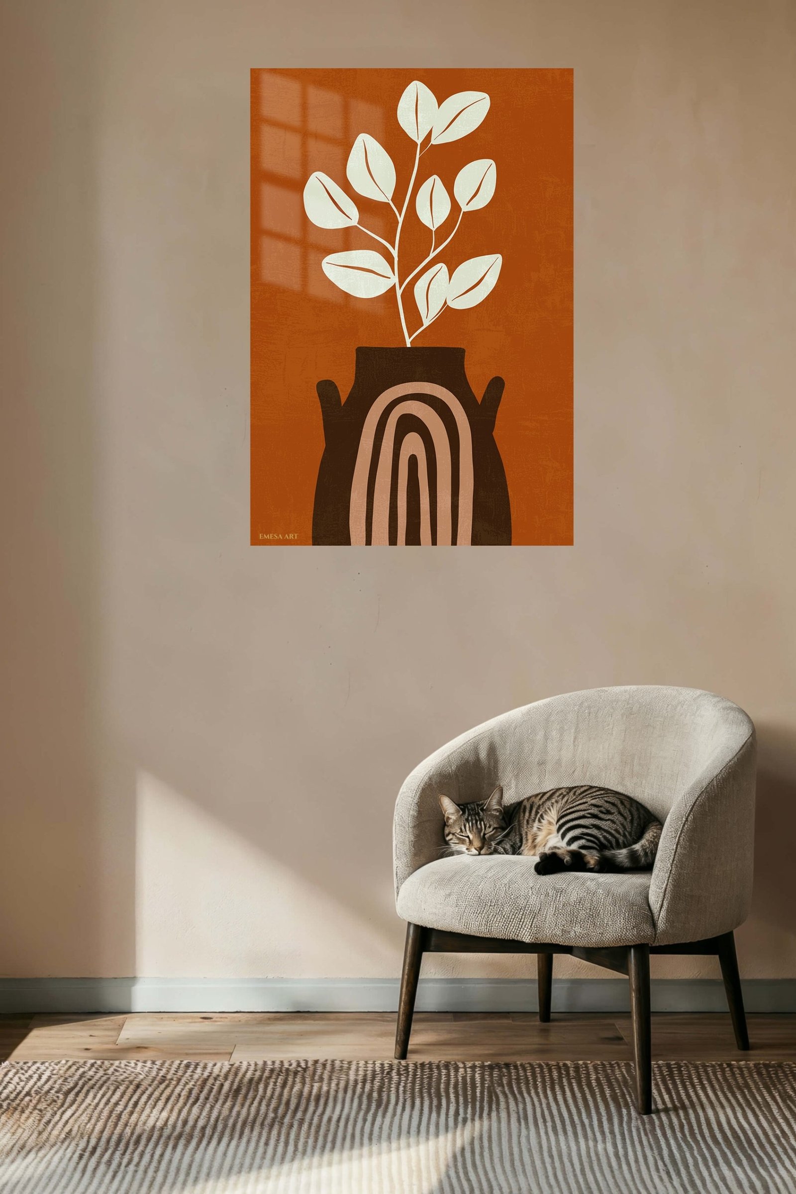 Terracotta Vase Leaf Silhouette metal wall art print, view 5