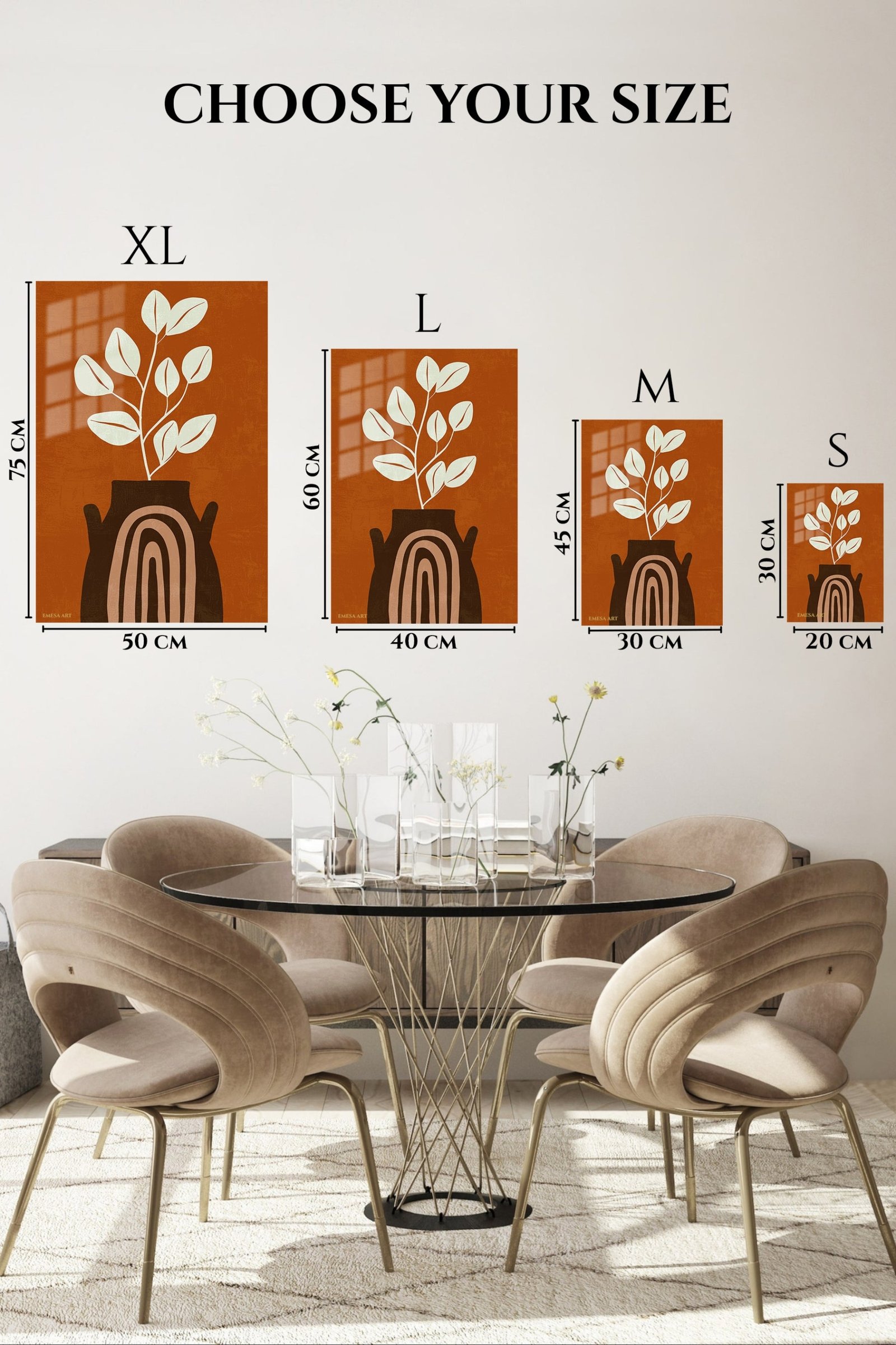 Terracotta Vase Leaf Silhouette metal wall art print, view 6