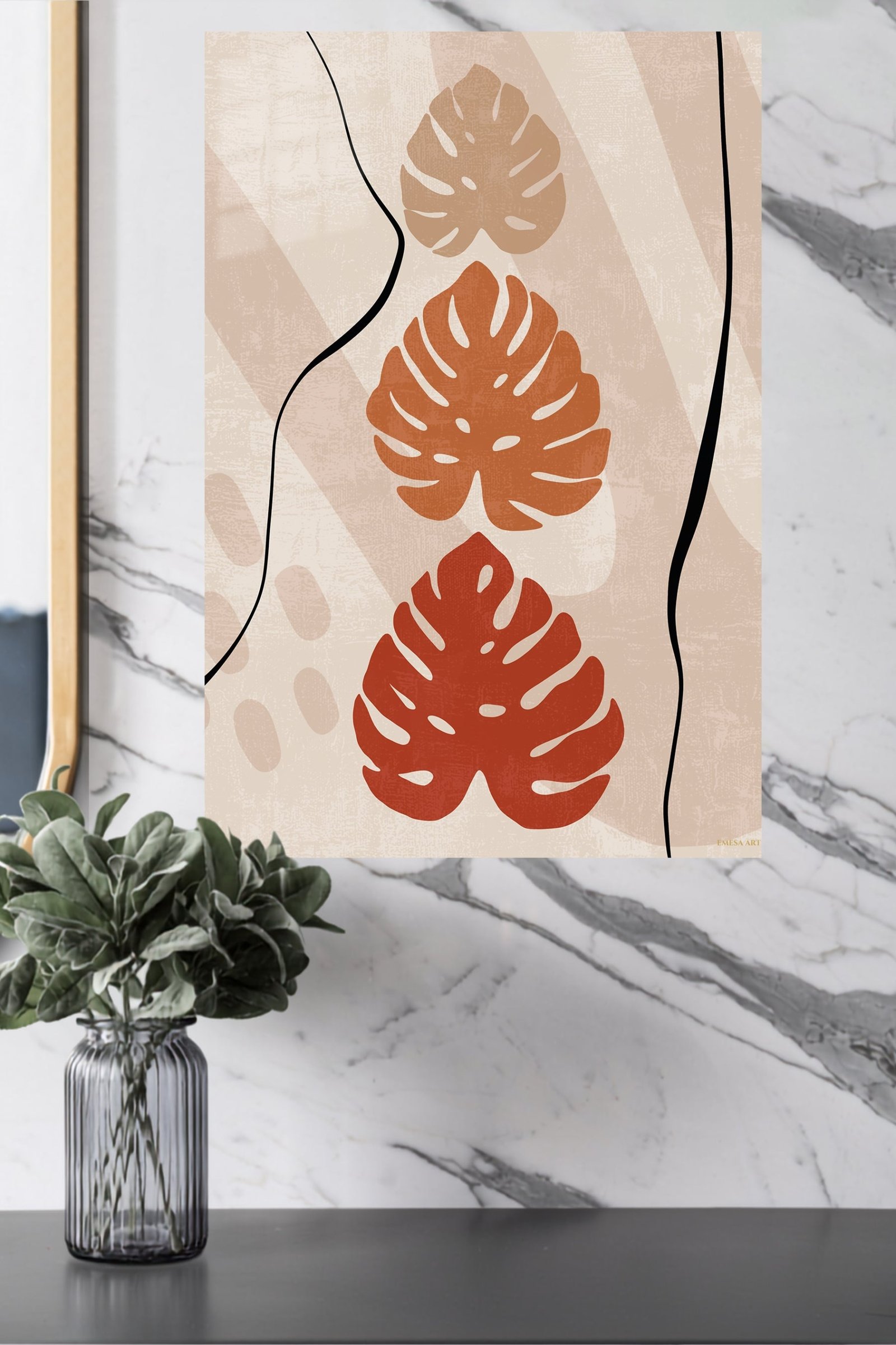 Terracotta Monstera Silhouettes metal wall art print, view 4