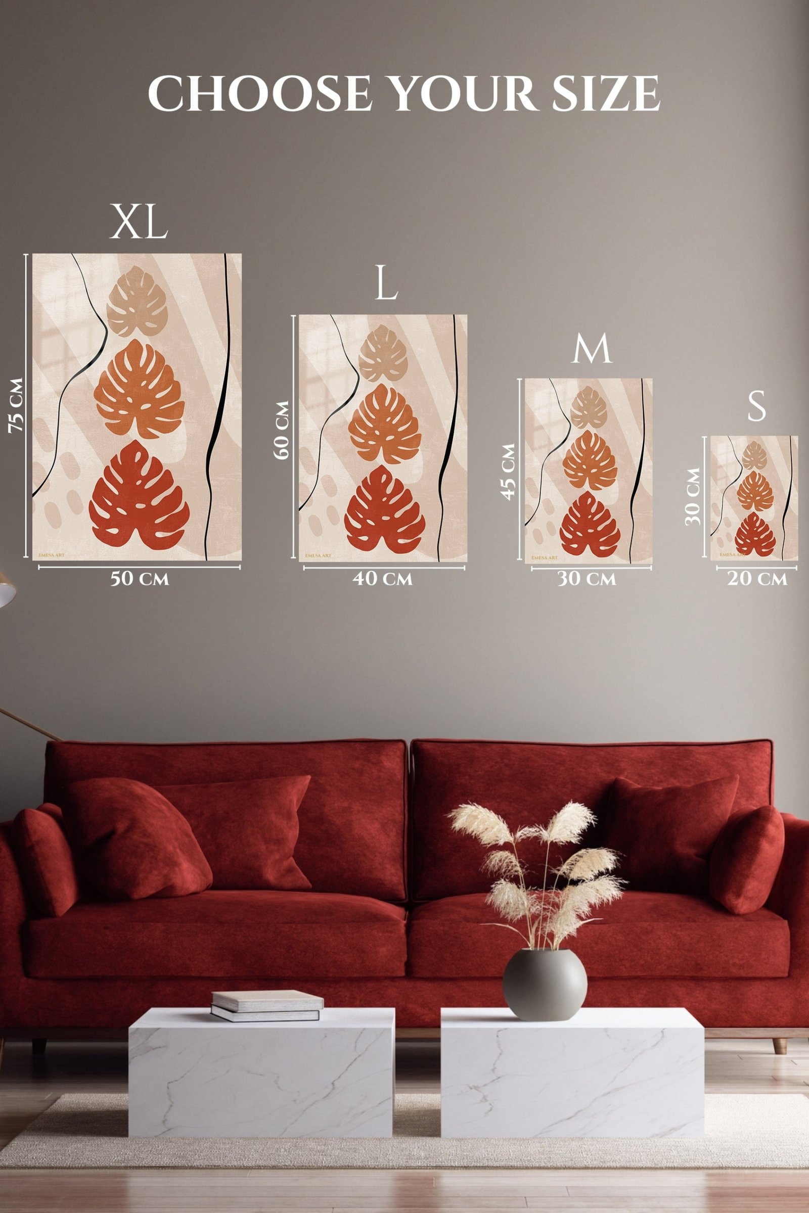 Terracotta Monstera Silhouettes metal wall art print, view 6
