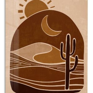 Desert Sun and Cactus metal wall art print