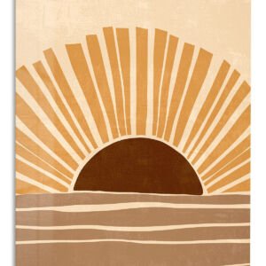 Ochre Sunrise Waves metal wall art print