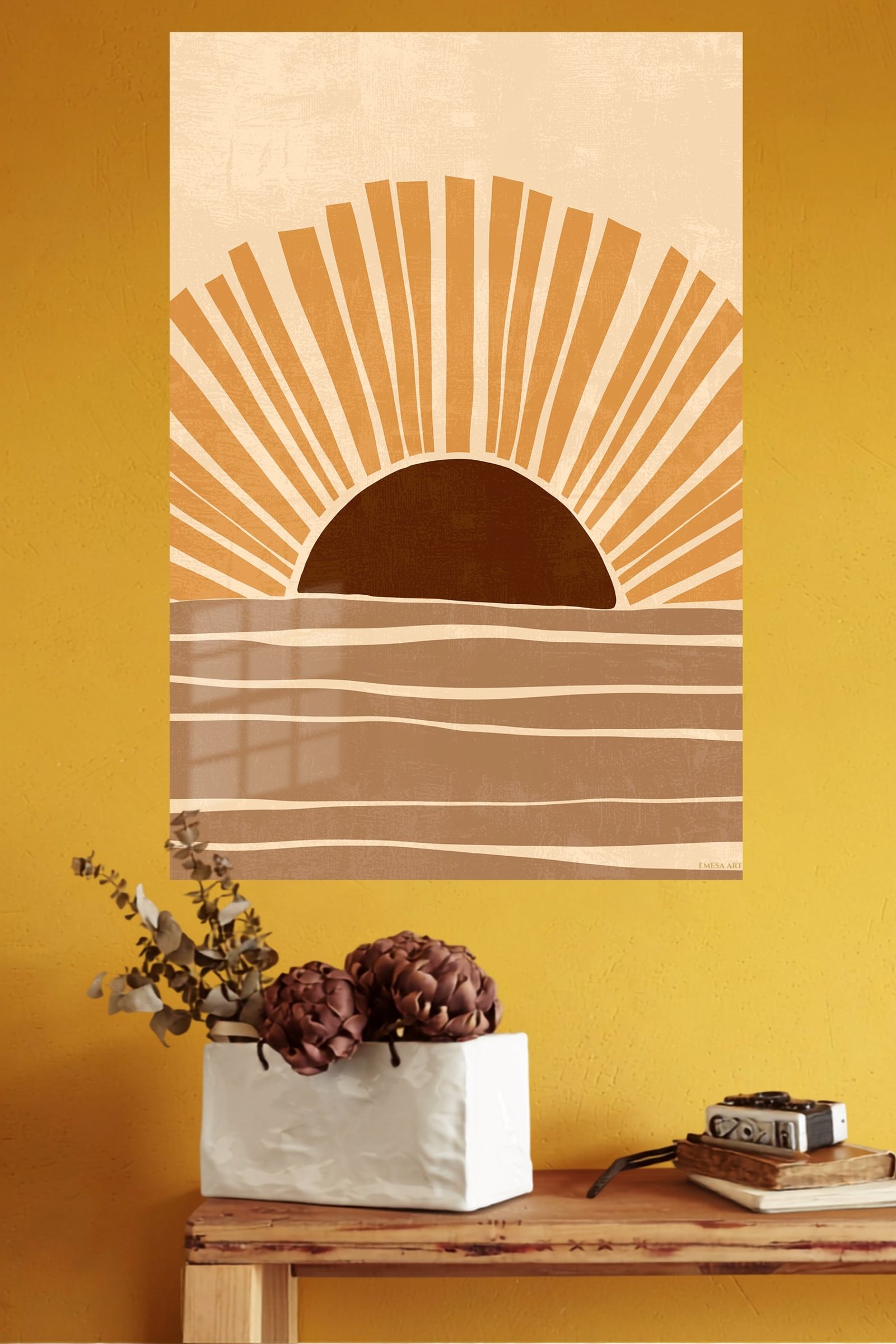Ochre Sunrise Waves metal wall art print, view 4