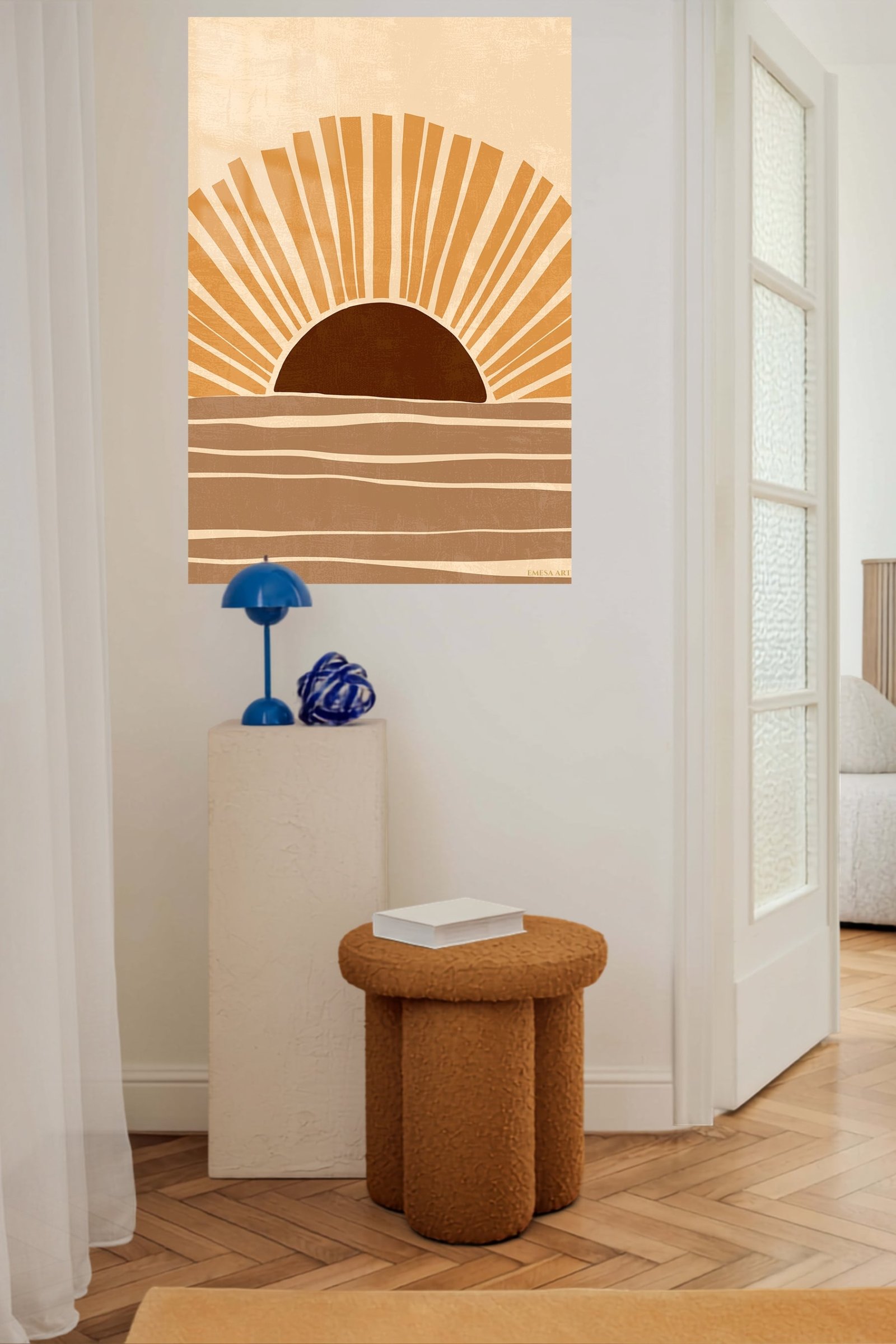 Ochre Sunrise Waves metal wall art print, view 5