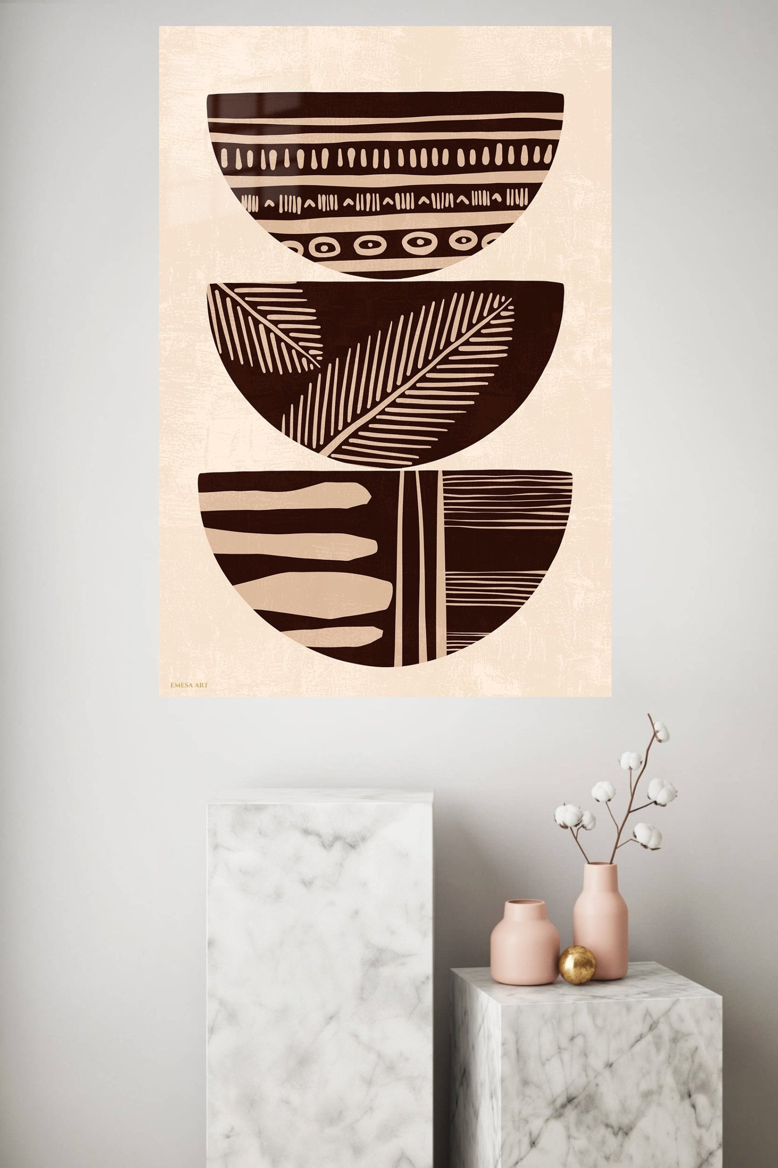 Earthy Patterned Bowl Trio metal wall art print, view 4