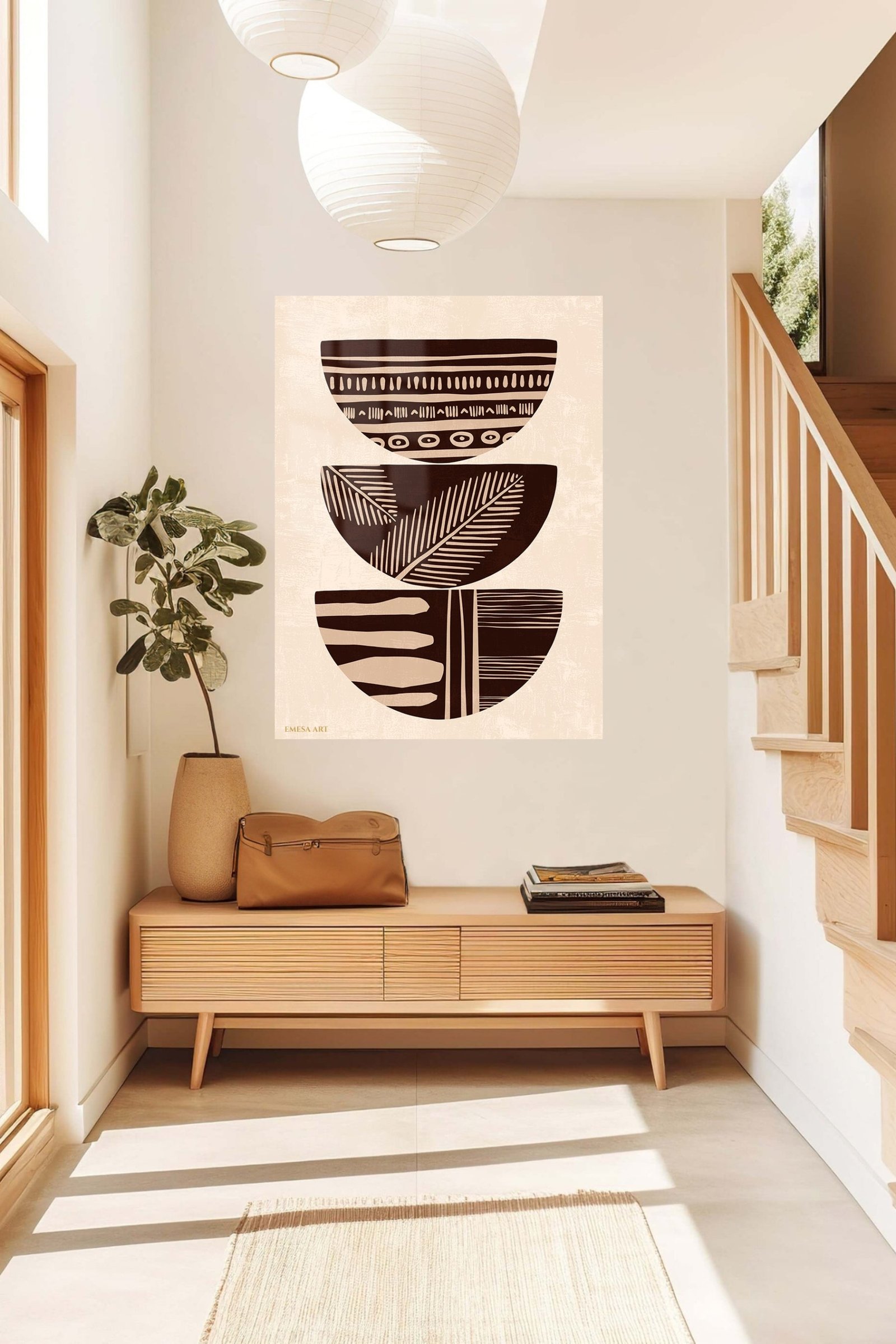 Earthy Patterned Bowl Trio metal wall art print, view 5
