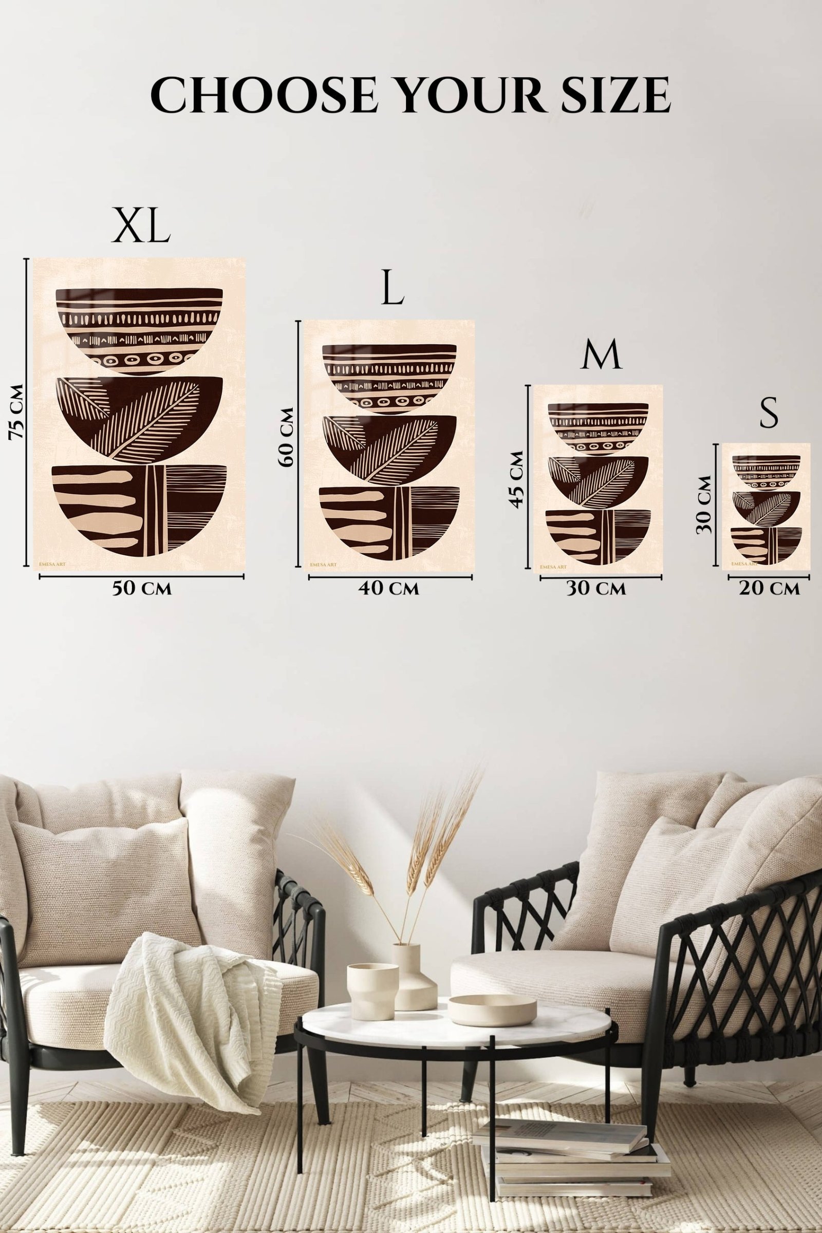 Earthy Patterned Bowl Trio metal wall art print, view 6
