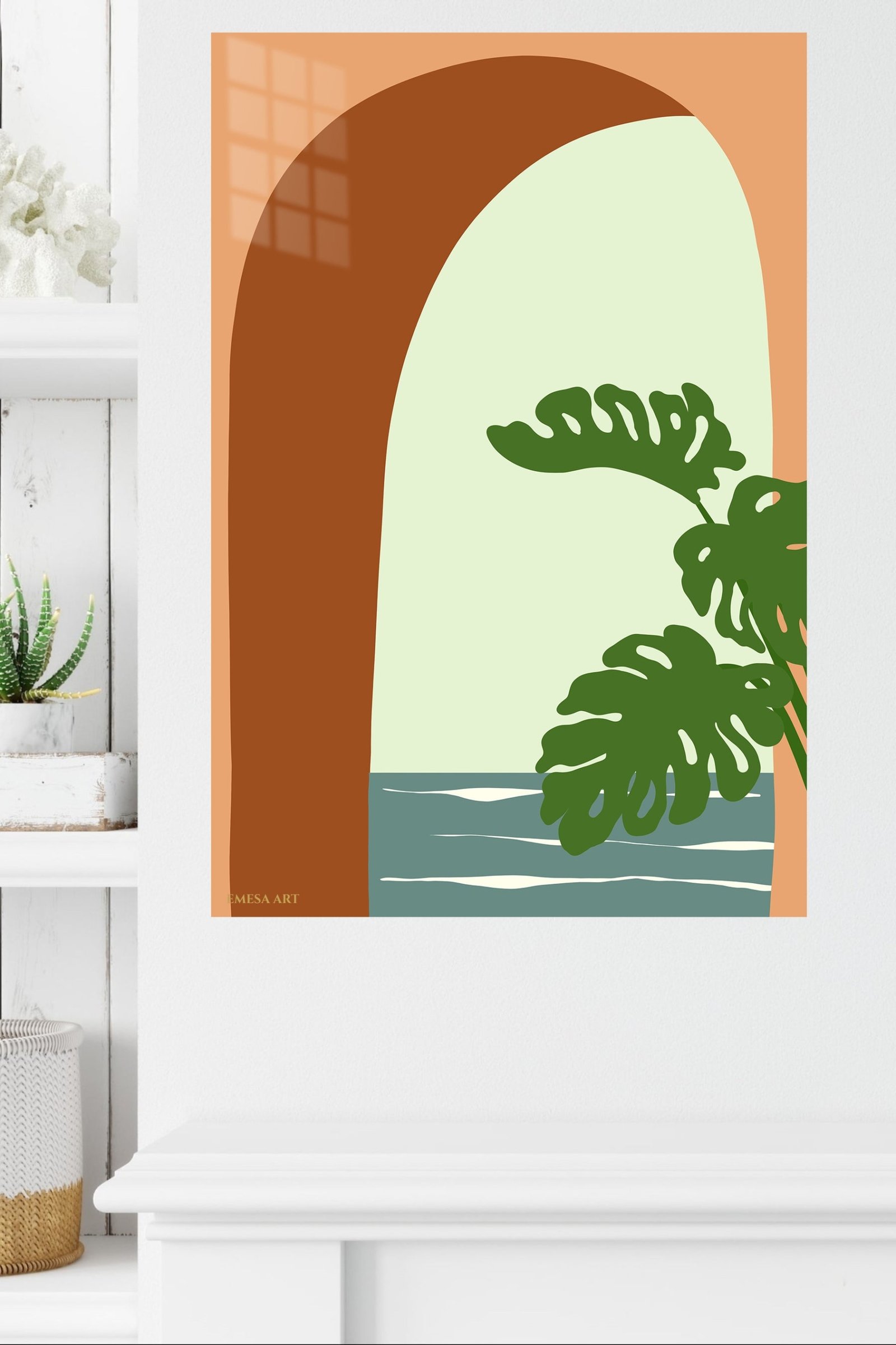 Monstera Arch Retreat metal wall art print, view 4