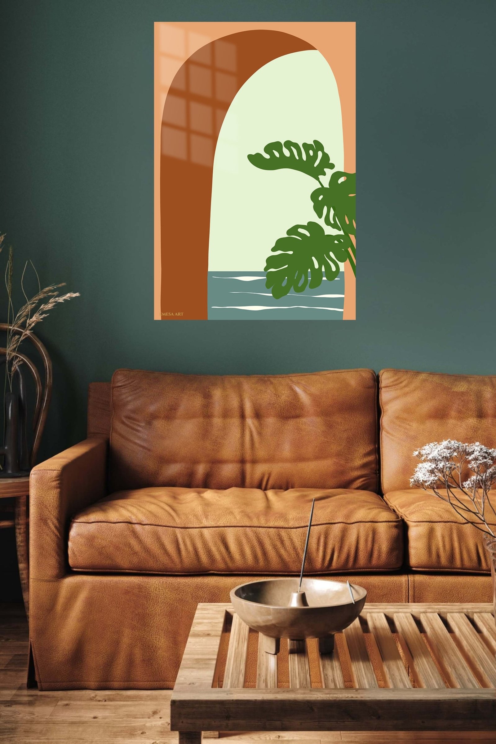 Monstera Arch Retreat metal wall art print, view 5
