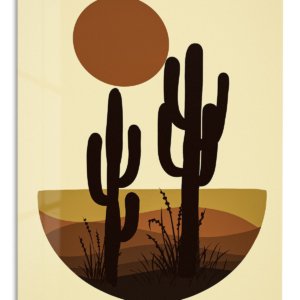 Desert Cactus Sunset metal wall art print