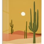 Desert Cacti and Sun metal wall art print
